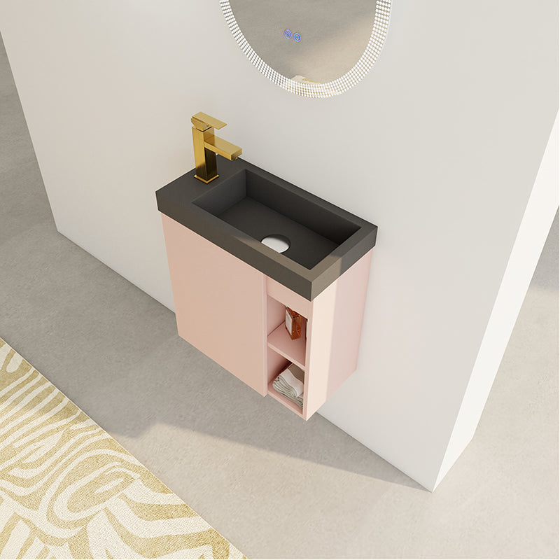 Mueble de baño flotante de 20 pulgadas para montaje en pared con lavabo de resina y puerta de armario con cierre suave.