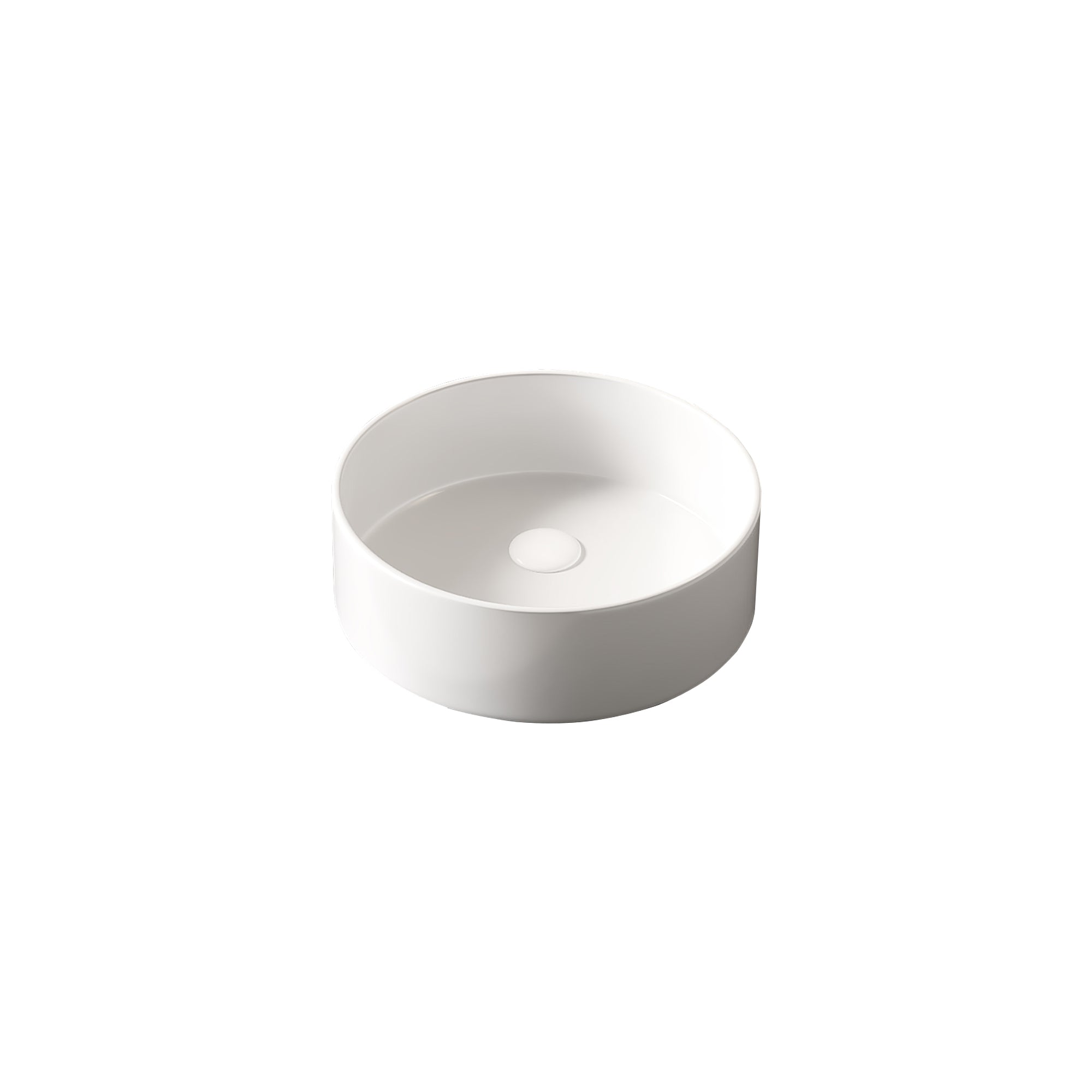 Round White Ceramic Above-Counter Vessel Bathroom Sink interior drain hole smooth white finish