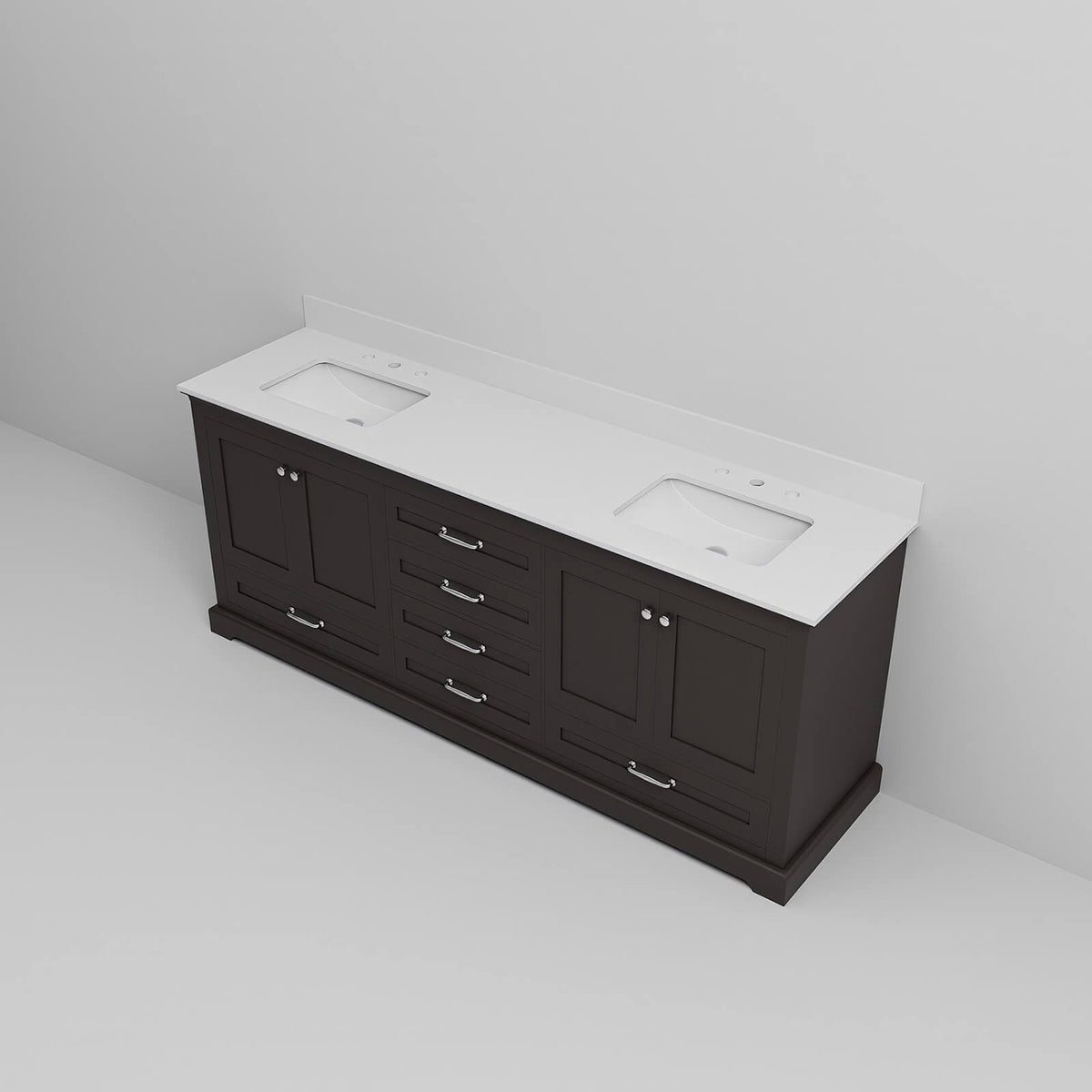 80 inch espresso bathroom vanity with white quartz countertop