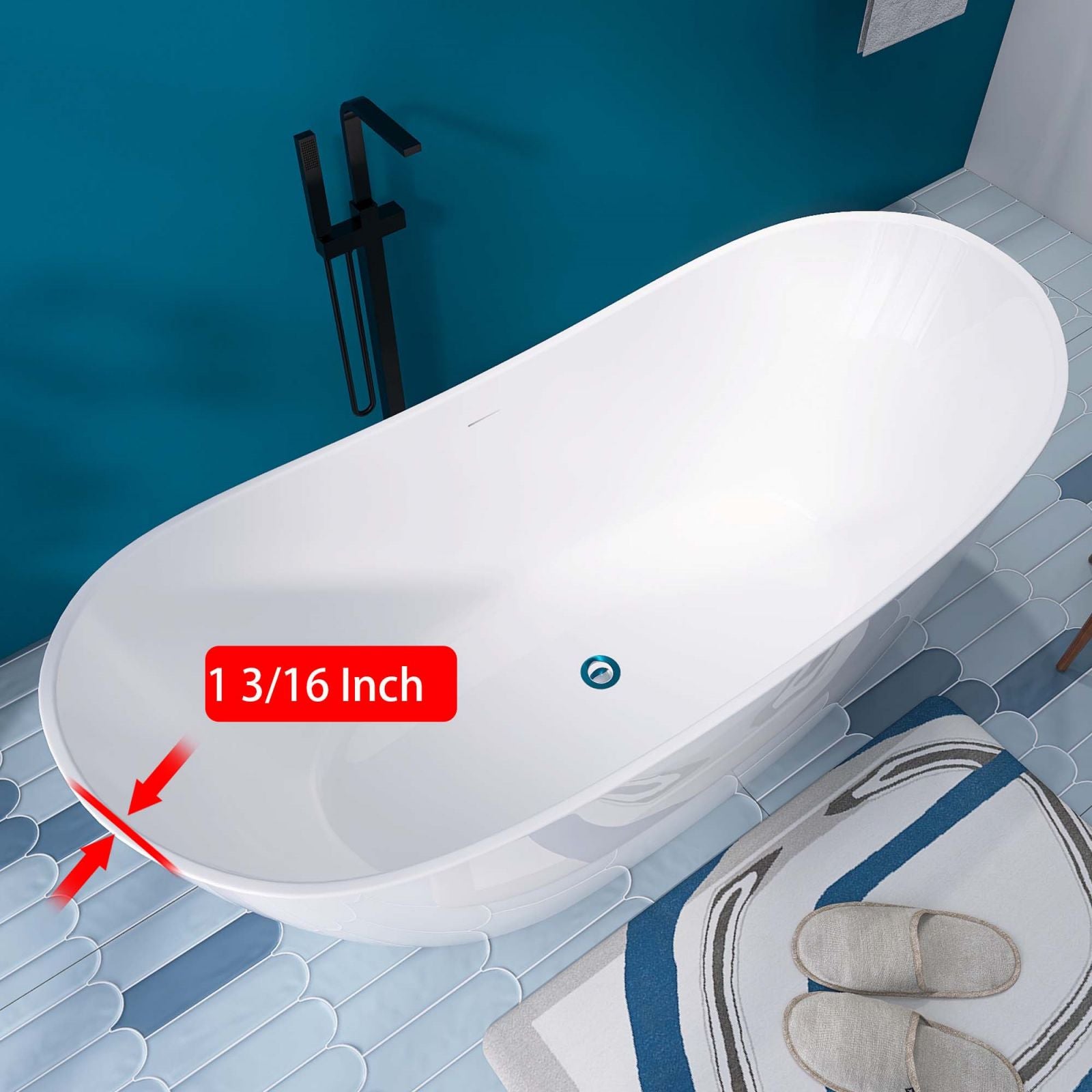68" double slipper acrylic soaking tub with thin edge design