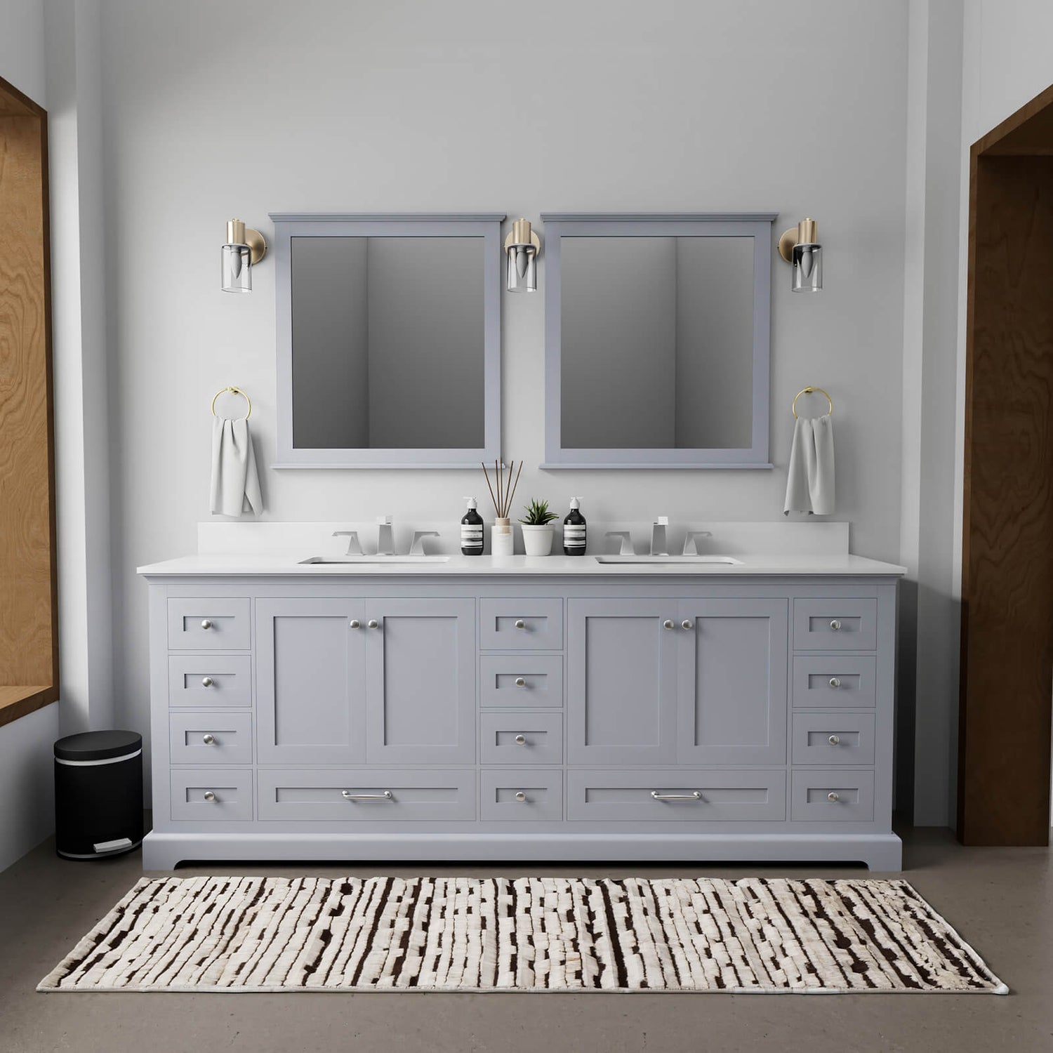 84 inch Gray Double Vanity with Cultured Marble Countertop