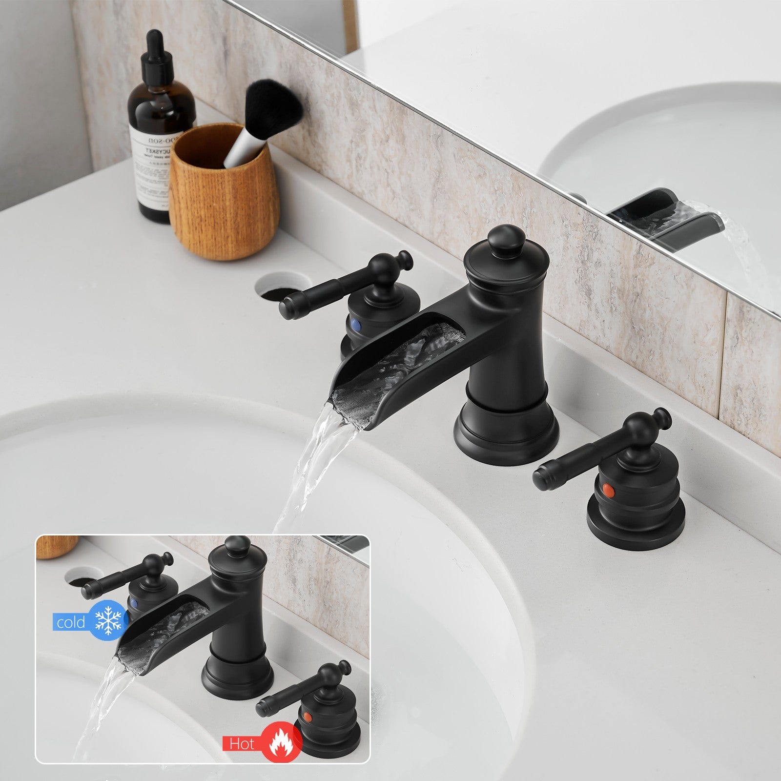 8" Retro Waterfall Faucet with Pop-Up Drain Black