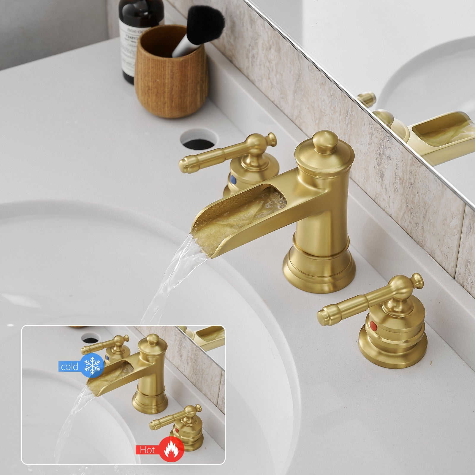 8" Retro Waterfall Faucet with Pop-Up Drain Gold