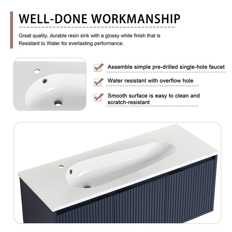 48" Modern Design Floating Bathroom Vanity with Drop-Shaped Resin Sink