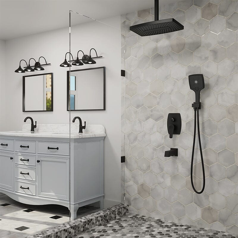 Shower Set 14" Rectangular Ceiling Shower Head with Hand Shower & Tub Spout
