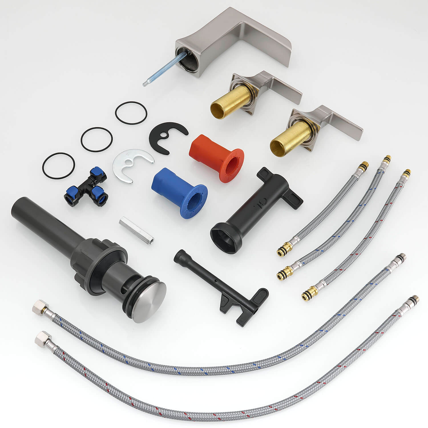 8 Inch 3 Hole Brushed Nickel Waterfall sprout Bathroom Faucet with pop up drain and accessories