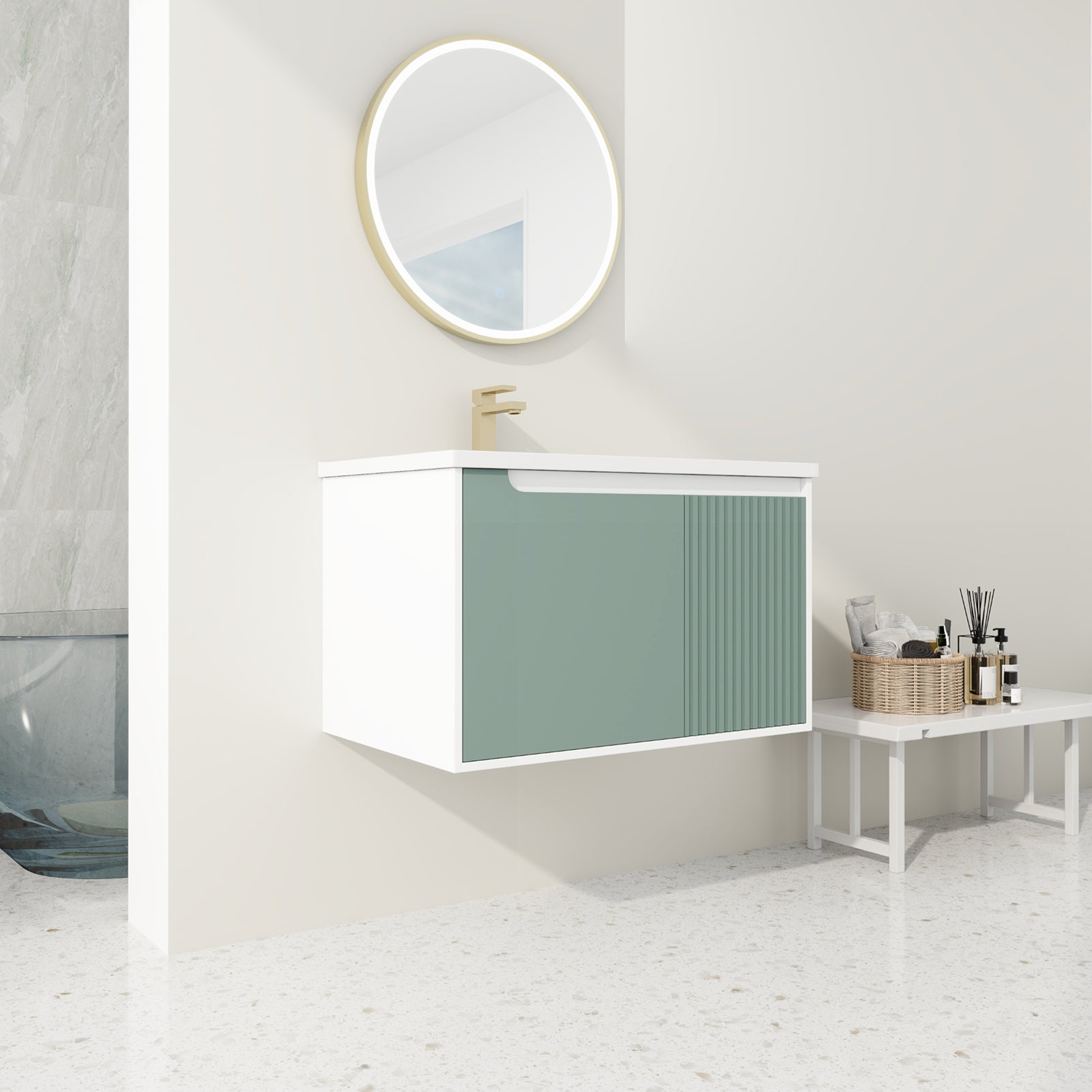 32 Inch Wall-Mounted Bathroom Vanities with Tops and Soft Close Door