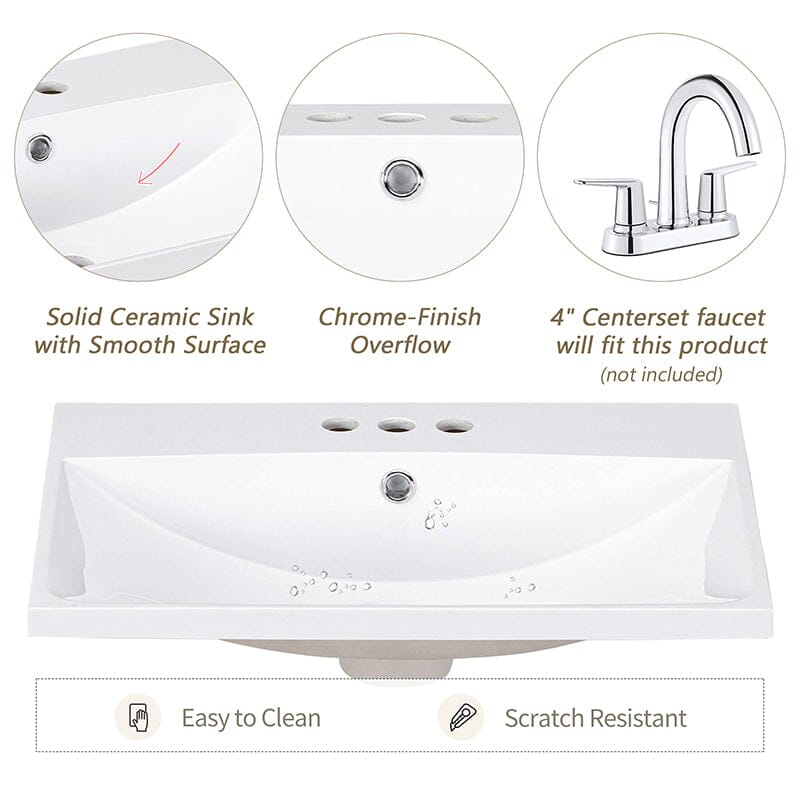 24" Modern Freestanding Bathroom Vanity with Open Style Shelf, Including Ceramic Sink