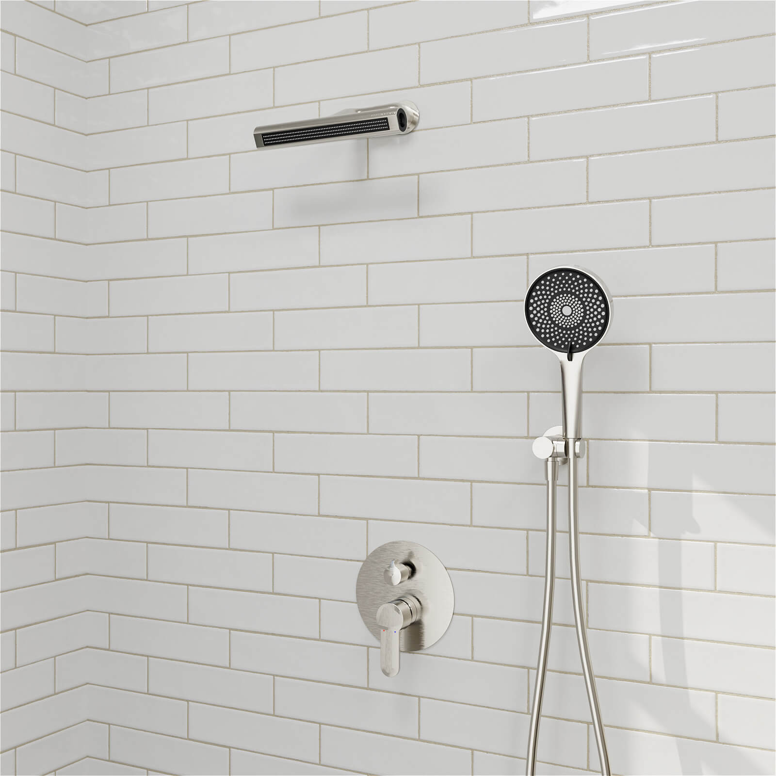 8" Shower Systems with Adjustable 3-Spray Cylindrical Shower Head And 6-Spray Handheld, Wall Mount