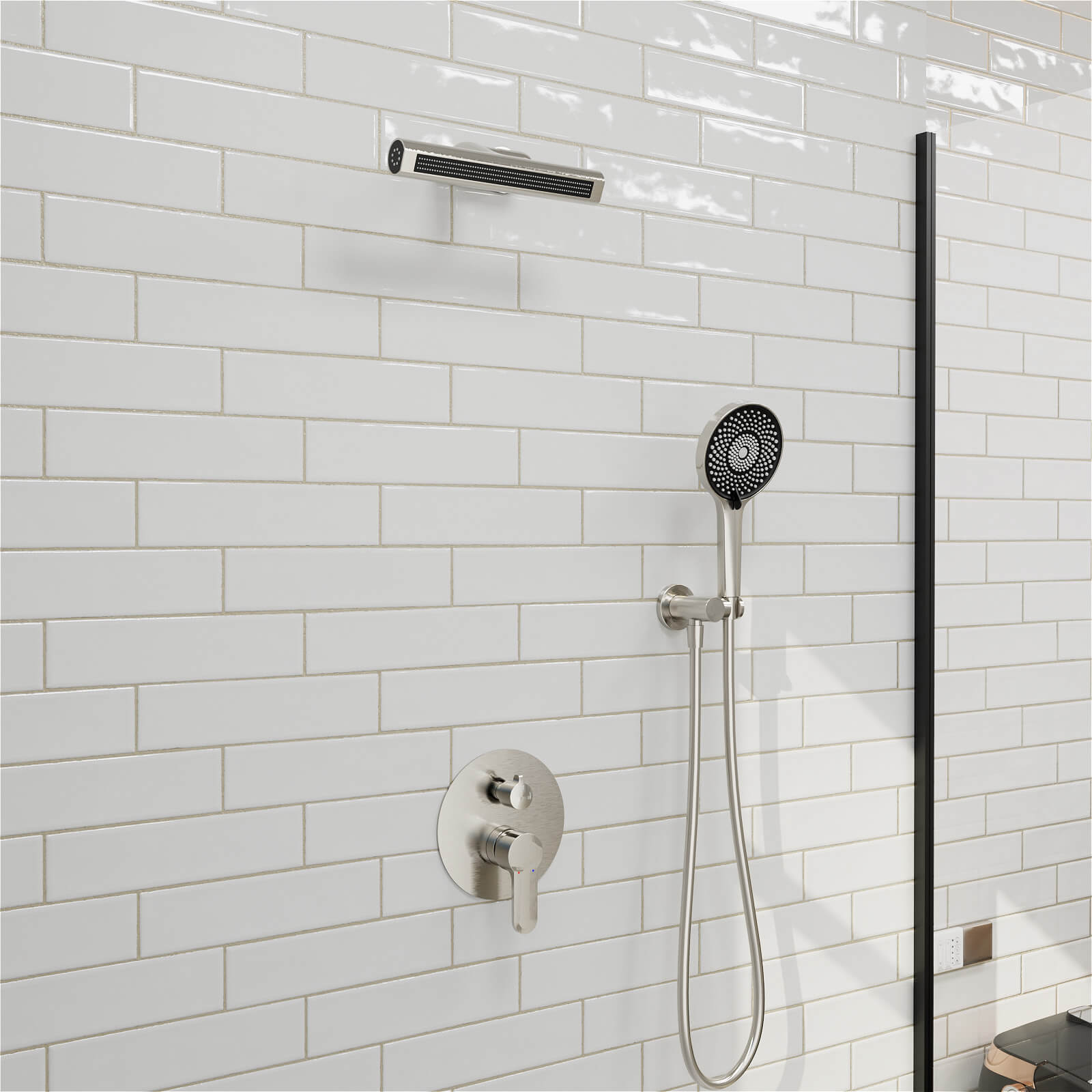 8" Shower Systems with Adjustable 3-Spray Cylindrical Shower Head And 6-Spray Handheld, Wall Mount