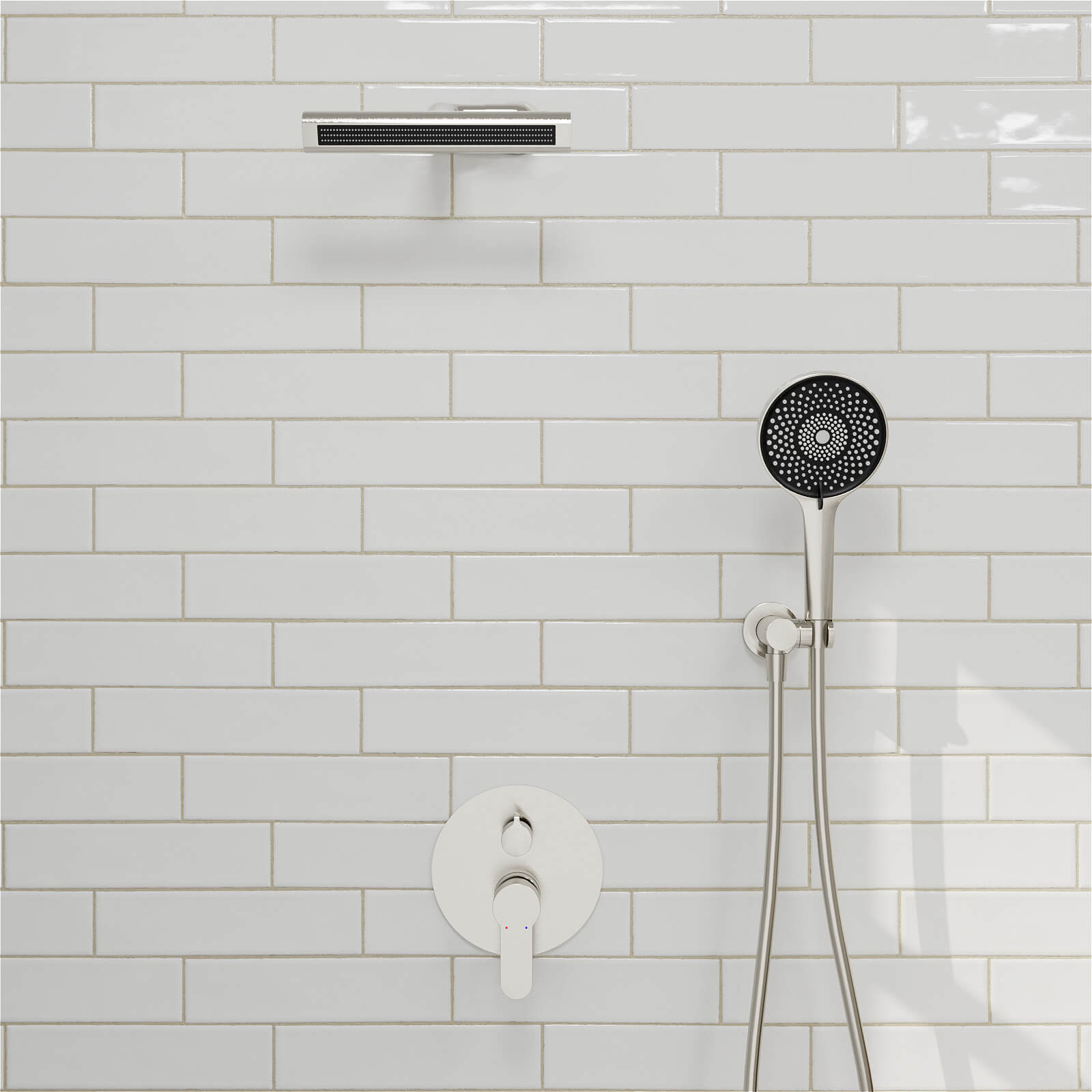 8" Shower Systems with Adjustable 3-Spray Cylindrical Shower Head And 6-Spray Handheld, Wall Mount