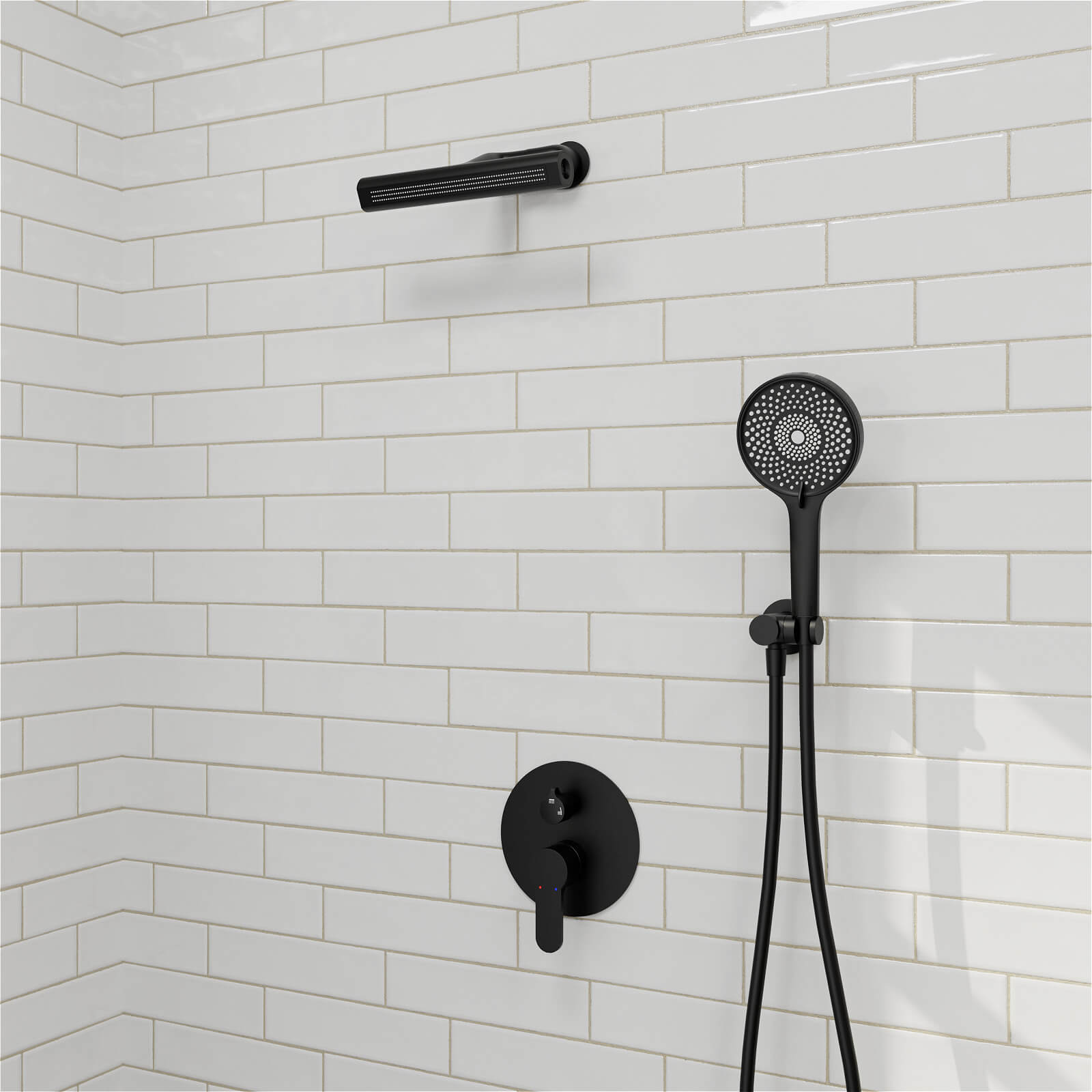 8" Shower Systems with Adjustable 3-Spray Cylindrical Shower Head And 6-Spray Handheld, Wall Mount