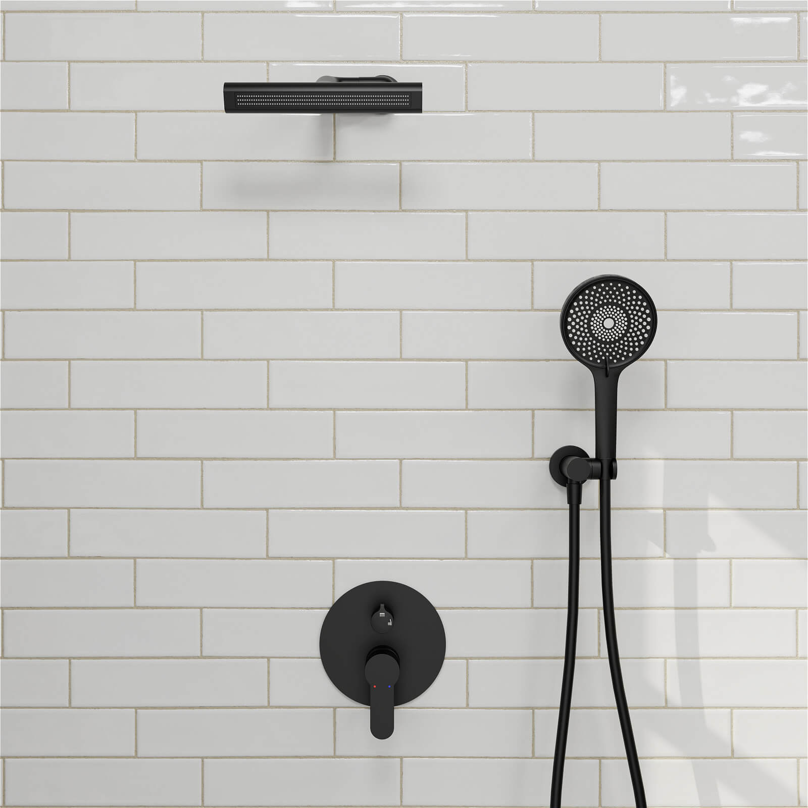 8" Shower Systems with Adjustable 3-Spray Cylindrical Shower Head And 6-Spray Handheld, Wall Mount