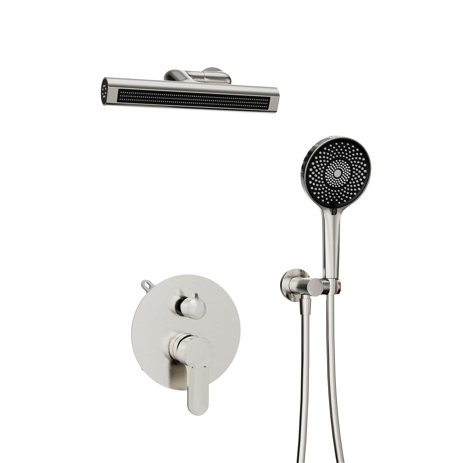 8" Shower Systems with Adjustable 3-Spray Cylindrical Shower Head And 6-Spray Handheld, Wall Mount
