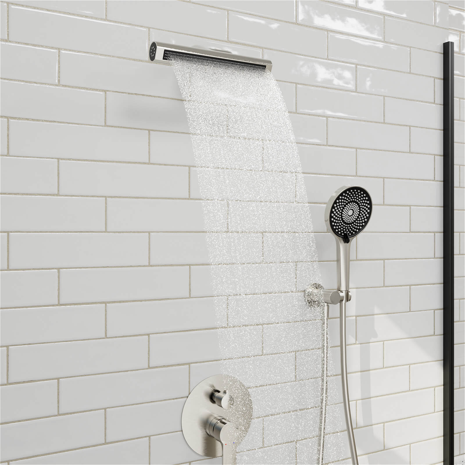 8" Shower Systems with Adjustable 3-Spray Cylindrical Shower Head And 6-Spray Handheld, Wall Mount