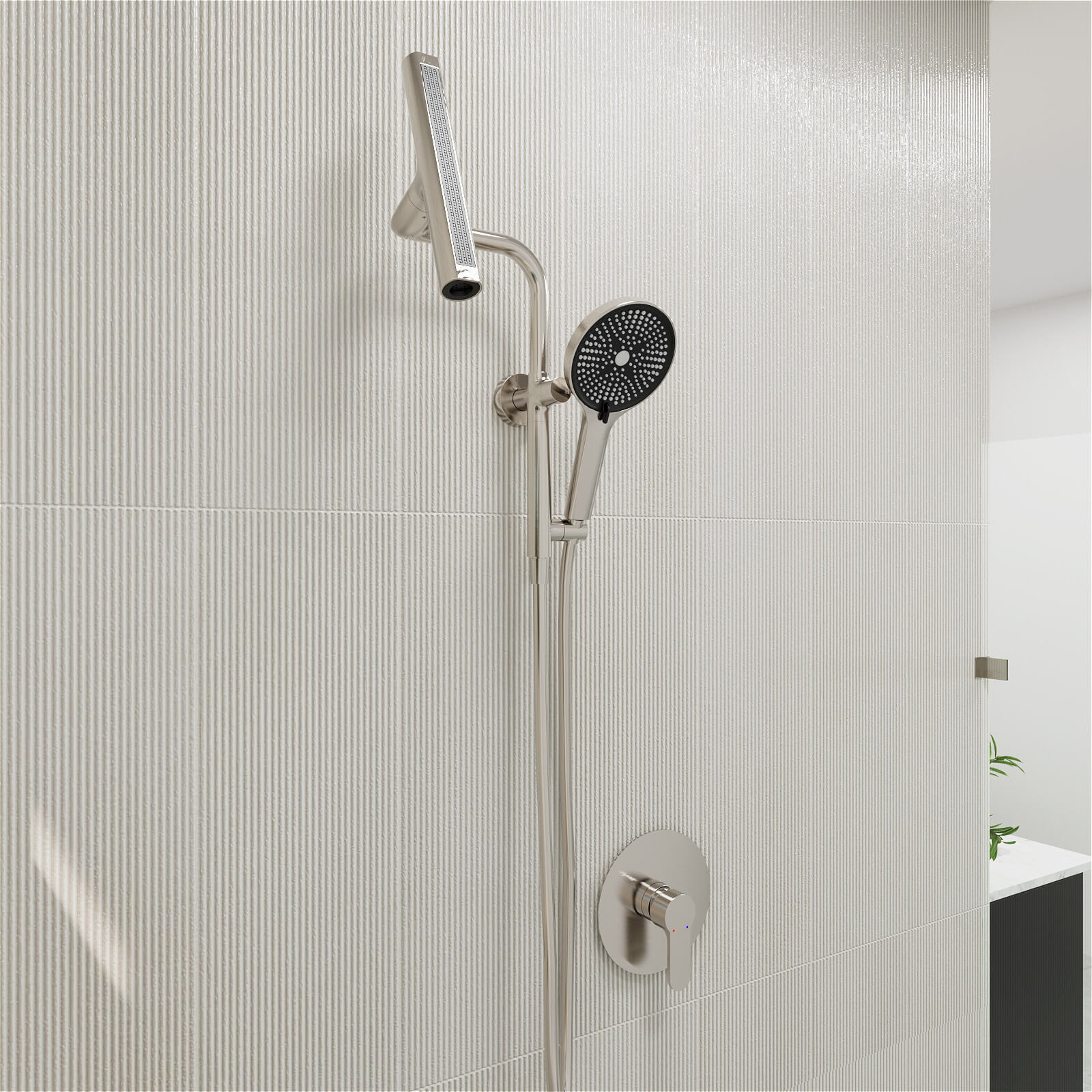 8" Wall Bar Shower Kit with 360° Rotate 3-Spray Cylindrical Shower Head And 6-Spray Handheld