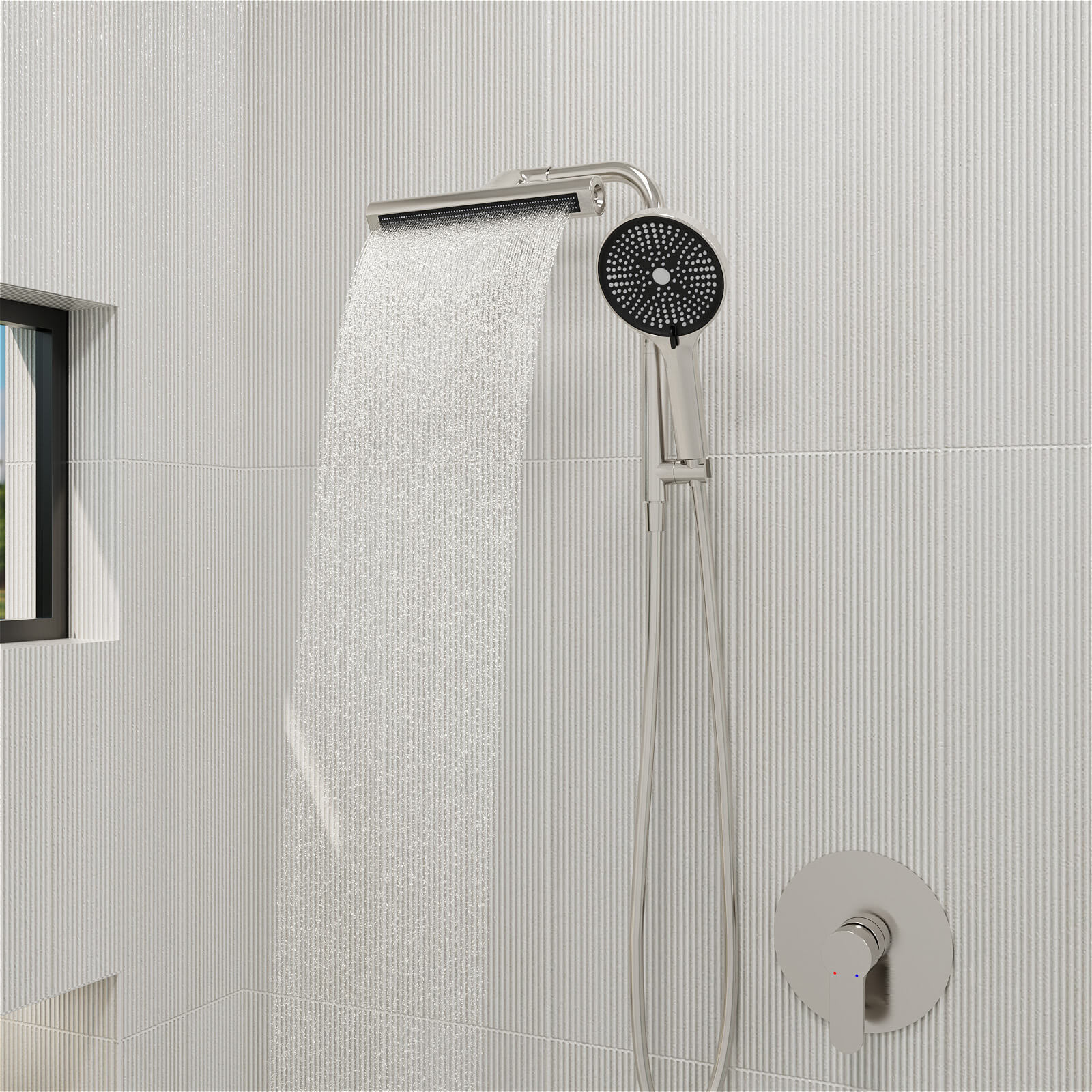 8" Wall Bar Shower Kit with 360° Rotate 3-Spray Cylindrical Shower Head And 6-Spray Handheld