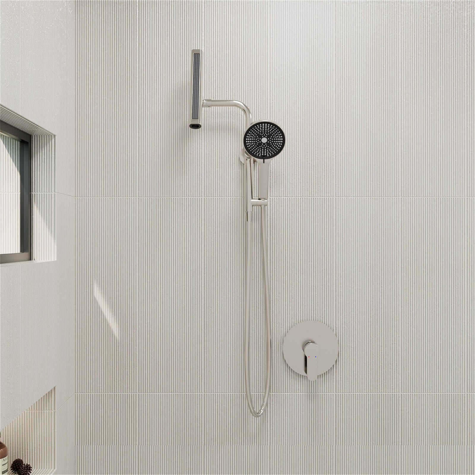 8" Wall Bar Shower Kit with 360° Rotate 3-Spray Cylindrical Shower Head And 6-Spray Handheld