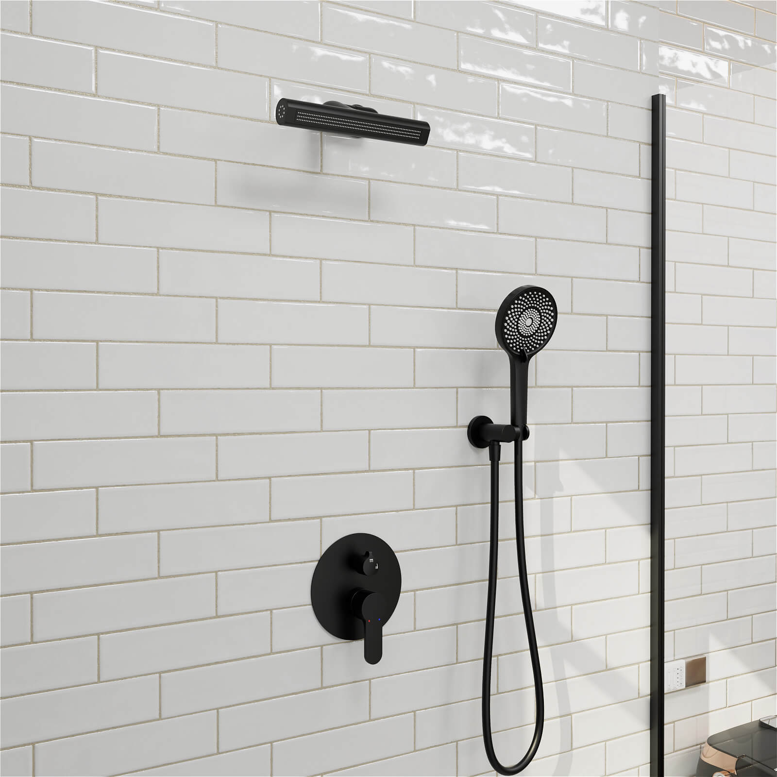 8" Shower Systems with Adjustable 3-Spray Cylindrical Shower Head And 6-Spray Handheld, Wall Mount