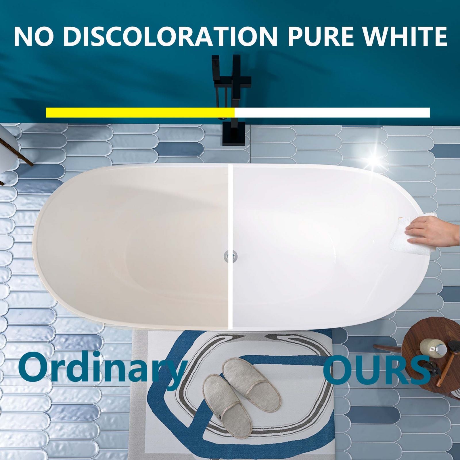 Easy-to-clean 68" double slipper acrylic soaking tub