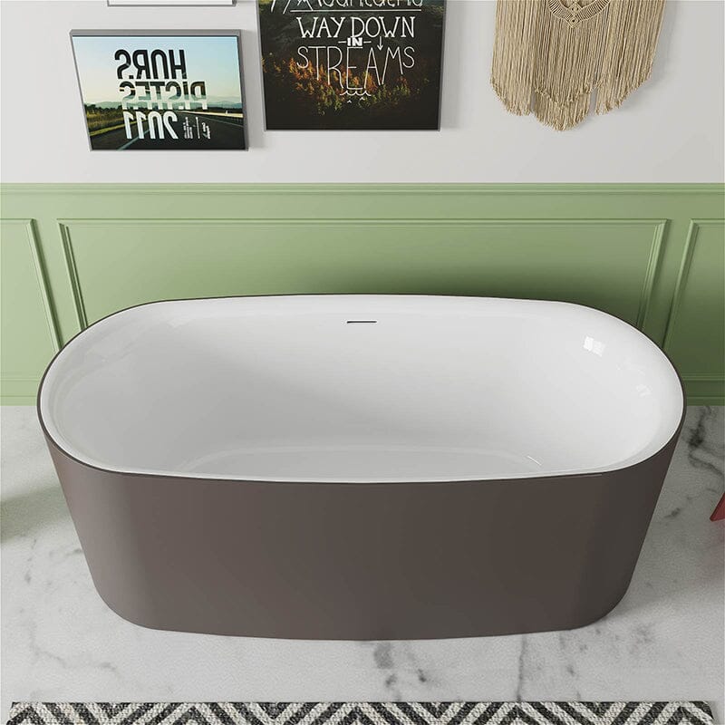 59" Oval Brown Soaking Bathtub With anti-crack function