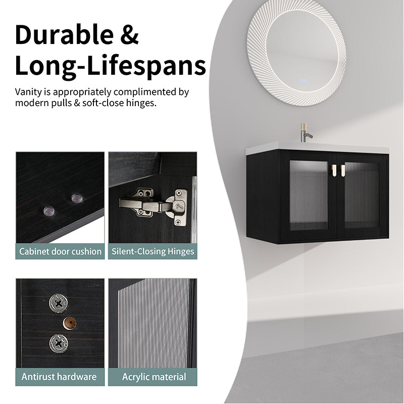 28 Inch Wall-Mounted Bathroom Vanity with Sink, for Small Bathroom