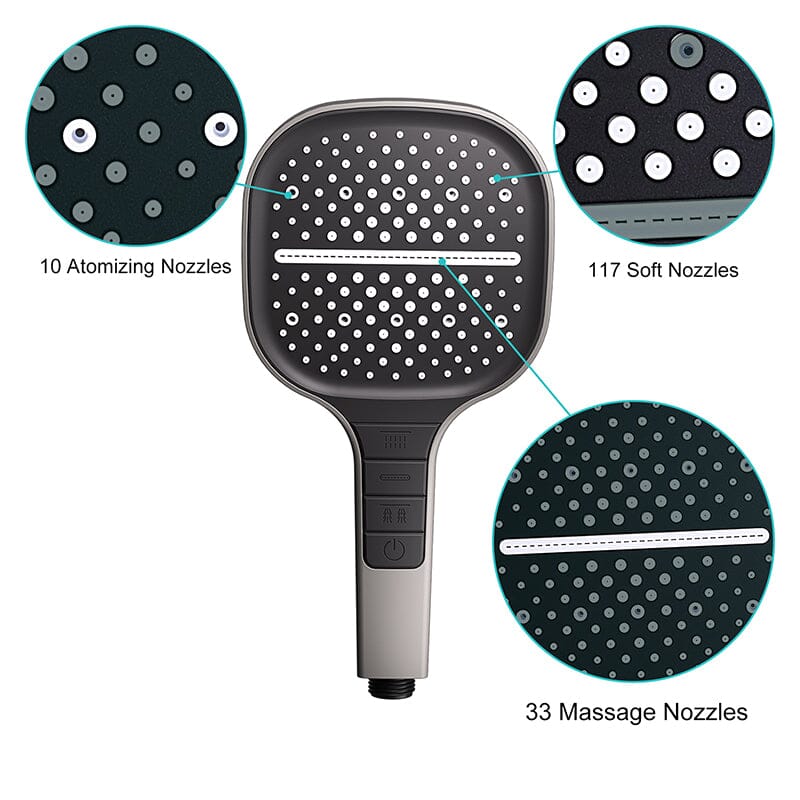 Push-button Hand Shower With 7 Modes, with Multi-angle Adjustable Shower Holder