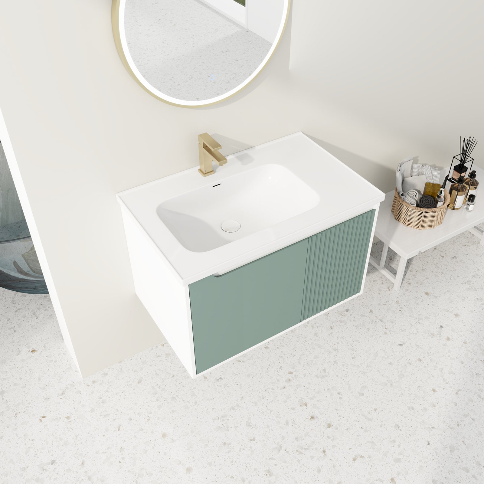 32 Inch Wall-Mounted Bathroom Vanities with Tops and Soft Close Door