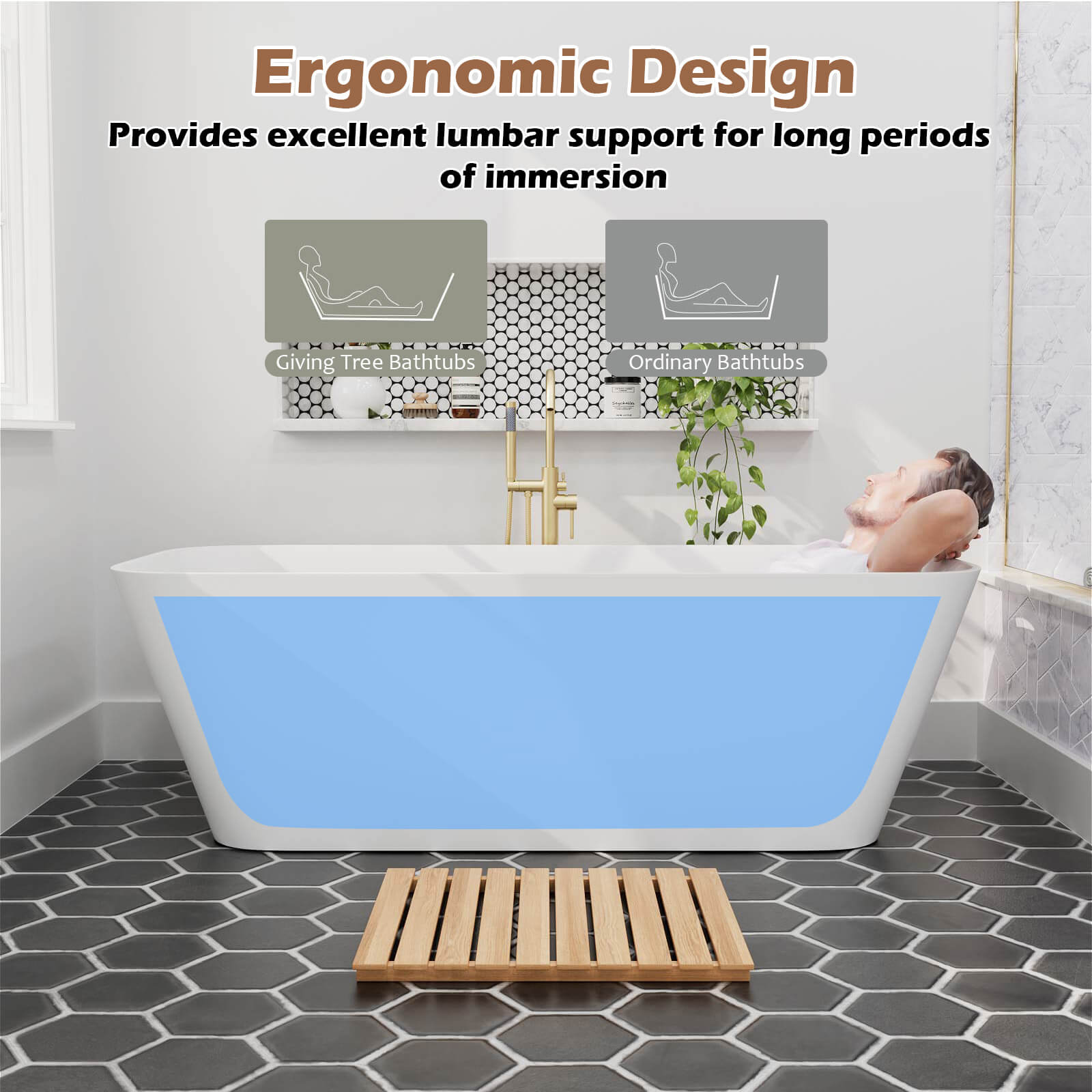 A man bathing in the FS340 1700 bathtub