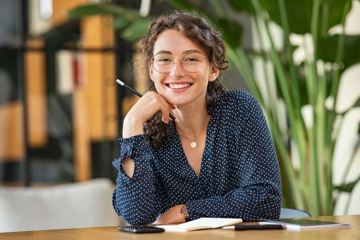 A female writer is thinking