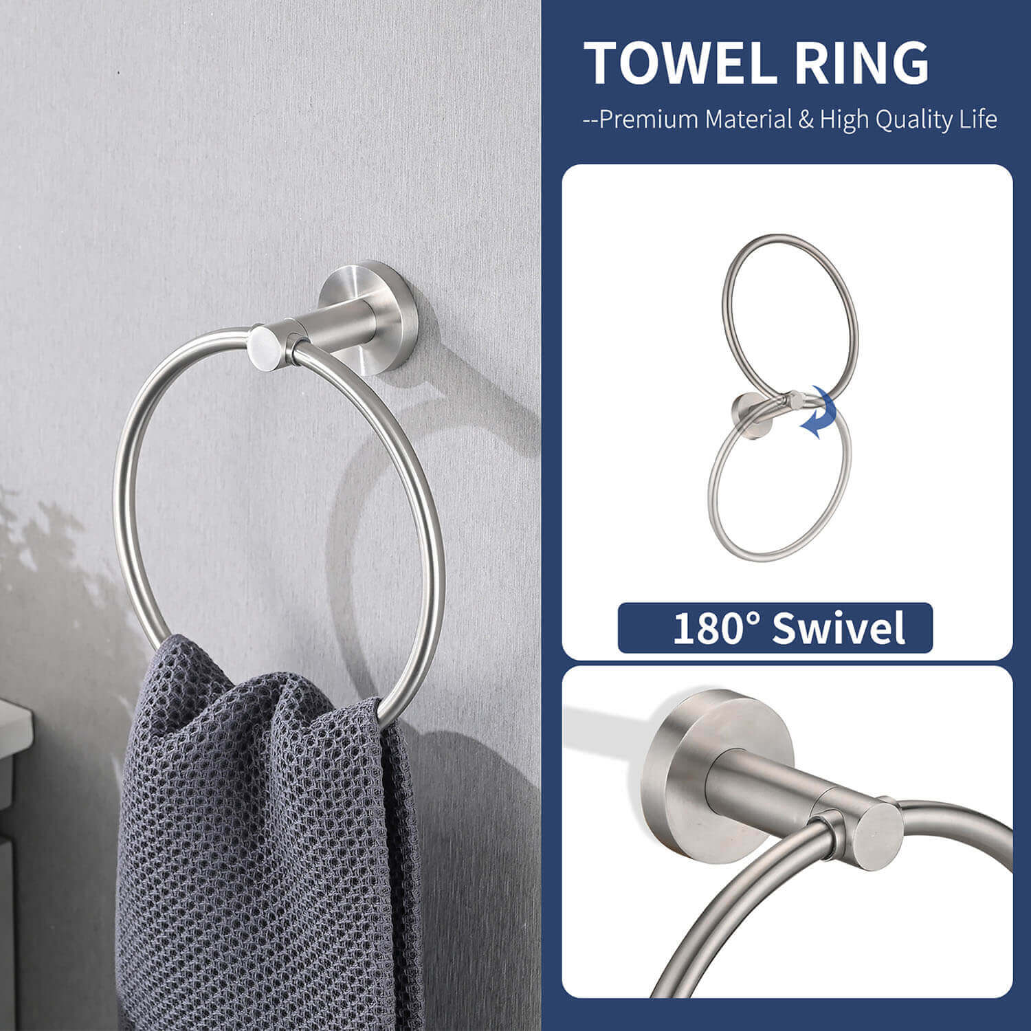 A towel ring that can rotate 180 degrees