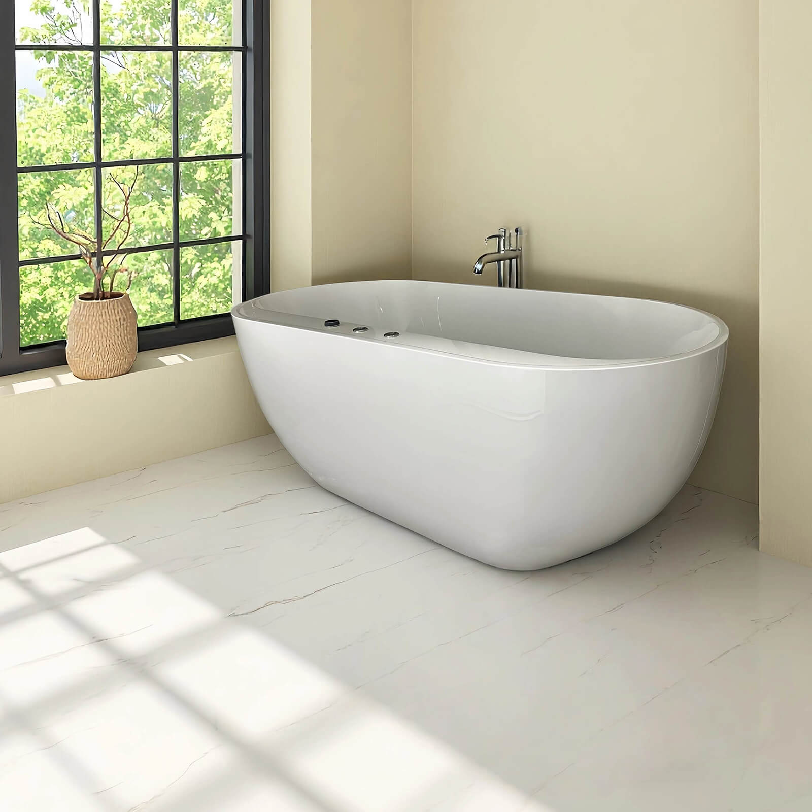 Acrylic freestanding bathtub with fiberglass reinforcement