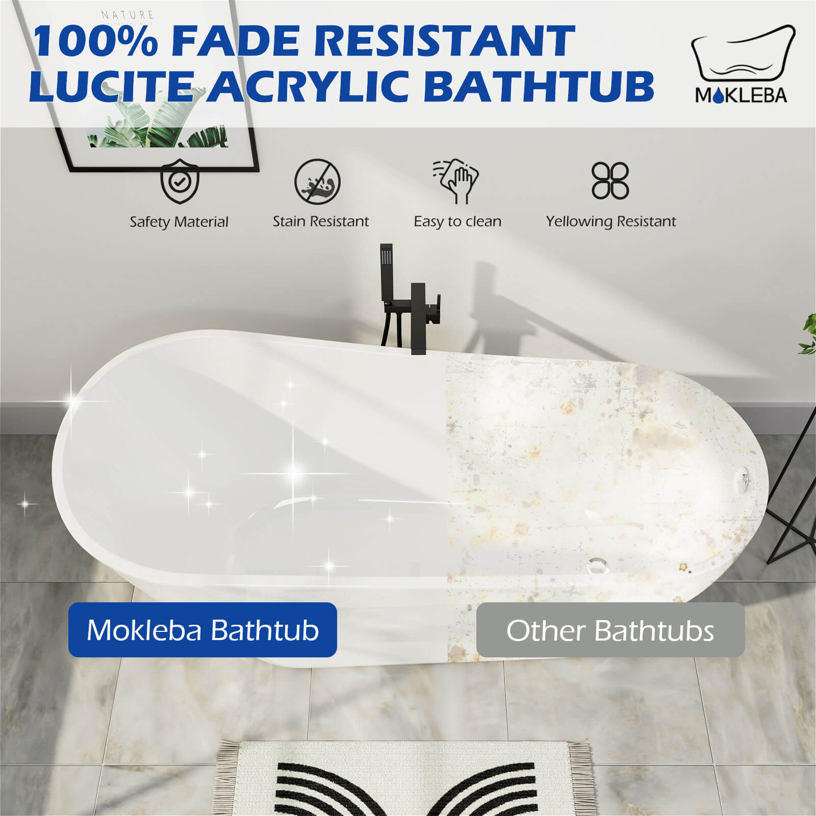 Mokleba 59" Acrylic Single Slipper Tub Curve Shape Freestanding Bathtub