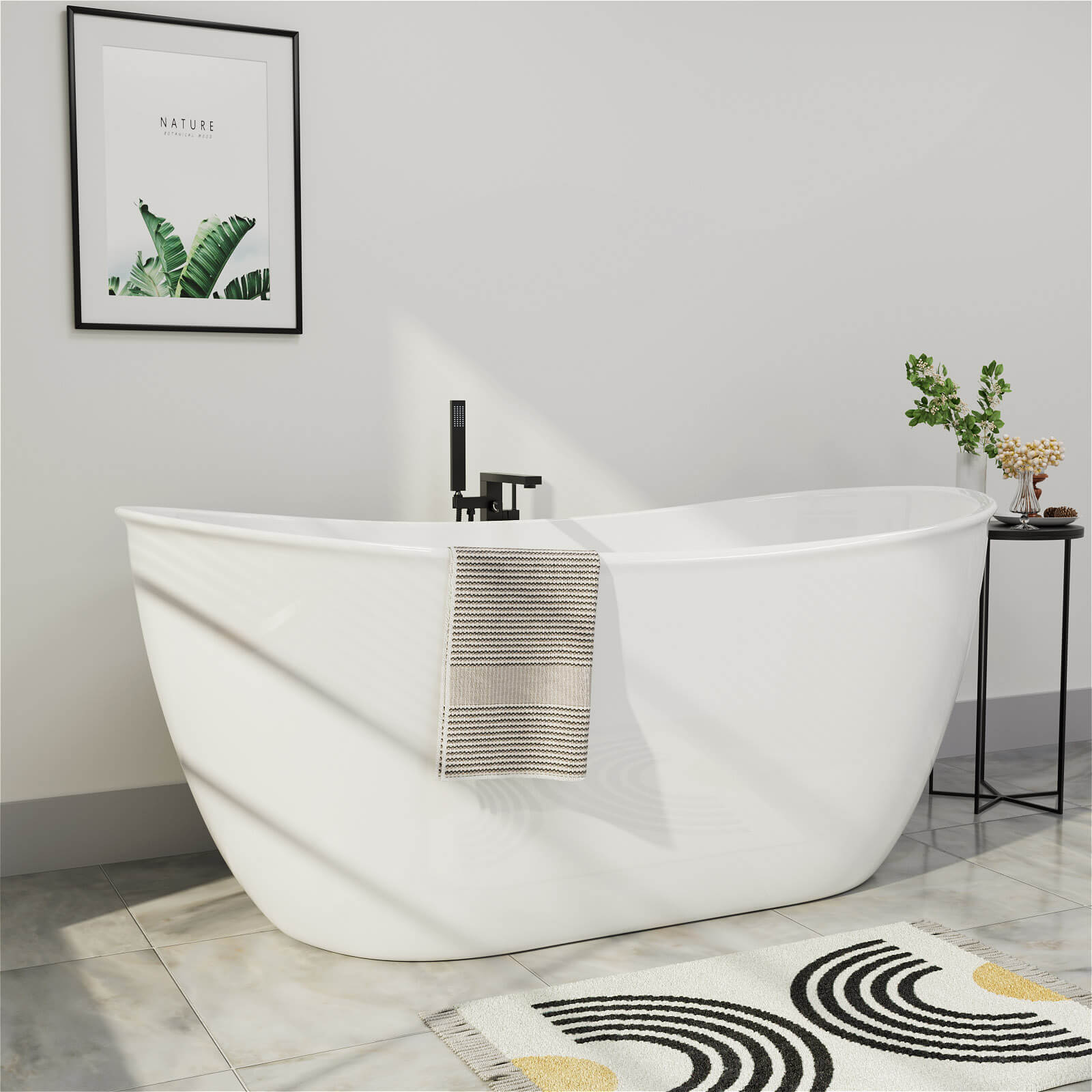 Acrylic 59 inch Double Slipper Freestanding Deep Soaking Tub
