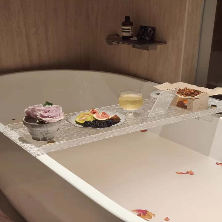 Acrylic Expandable Bathtub Tray Caddy with Phone Holder