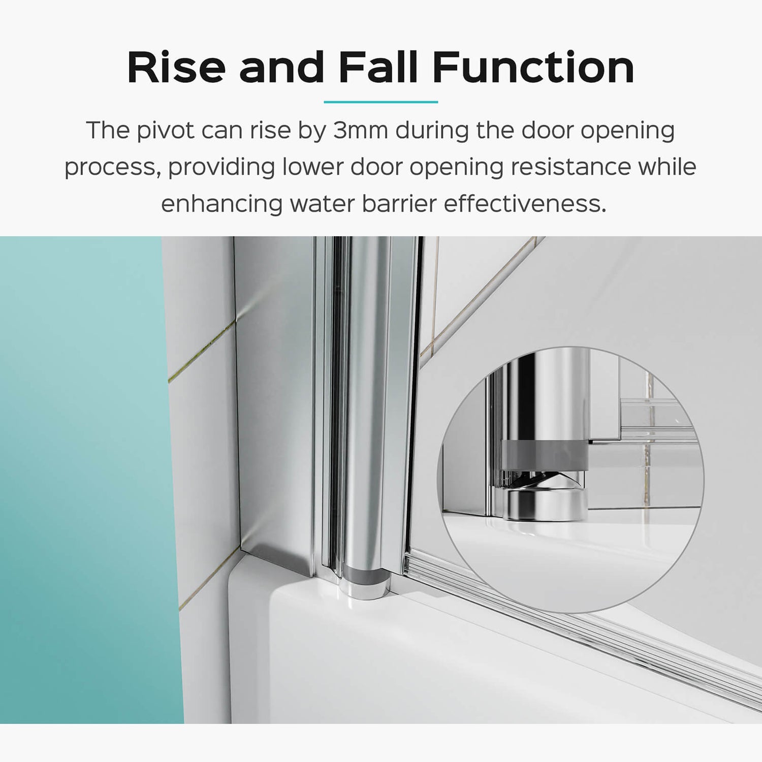 Adjustable pivot chrome tub shower door with 3mm lift