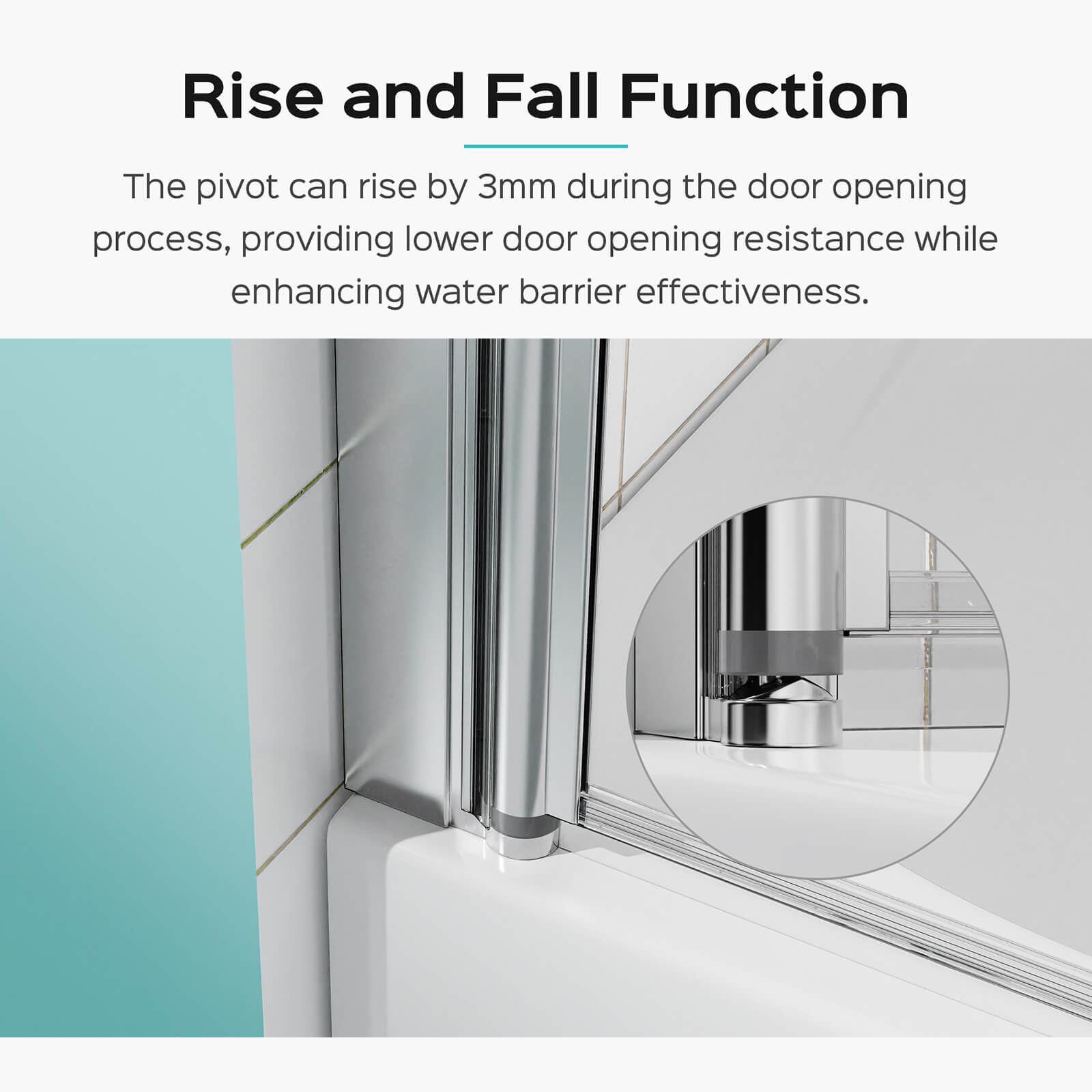 Adjustable pivot chrome tub shower door with 3mm lift