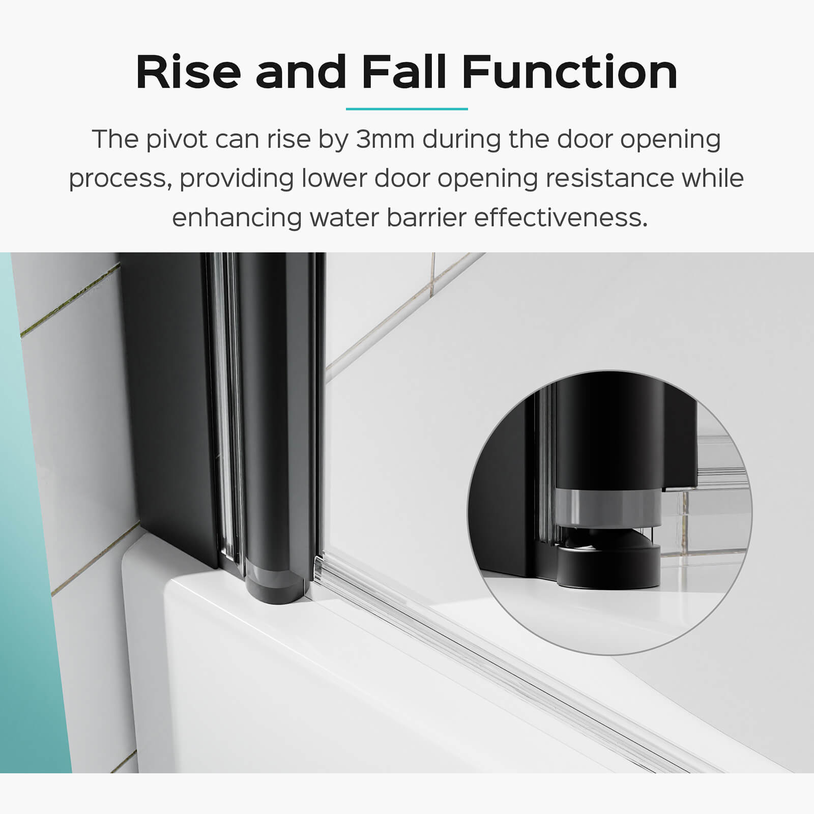 Adjustable pivot matte black tub shower door with 3mm lift