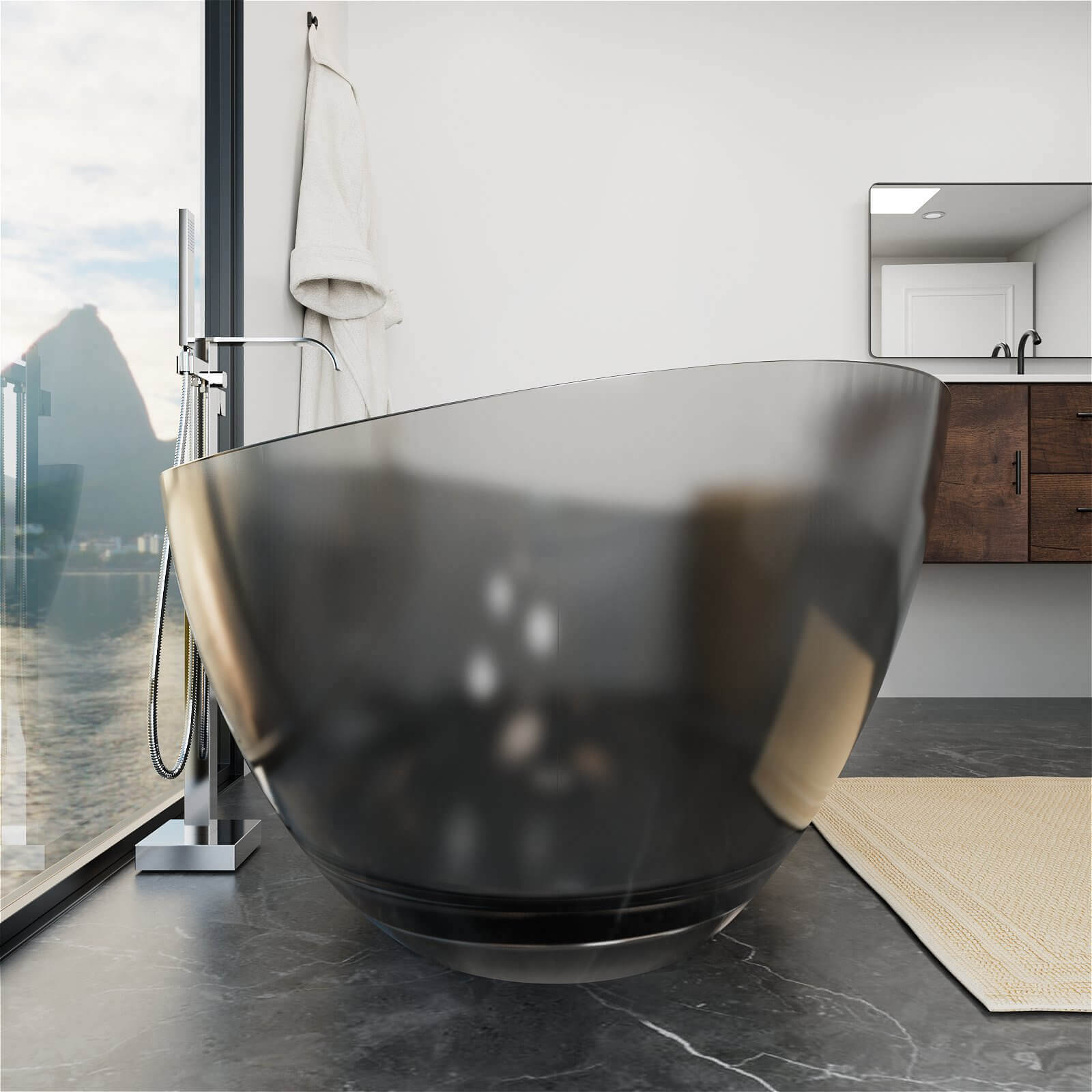 Artistic design freestanding resin bathtub with wave pattern