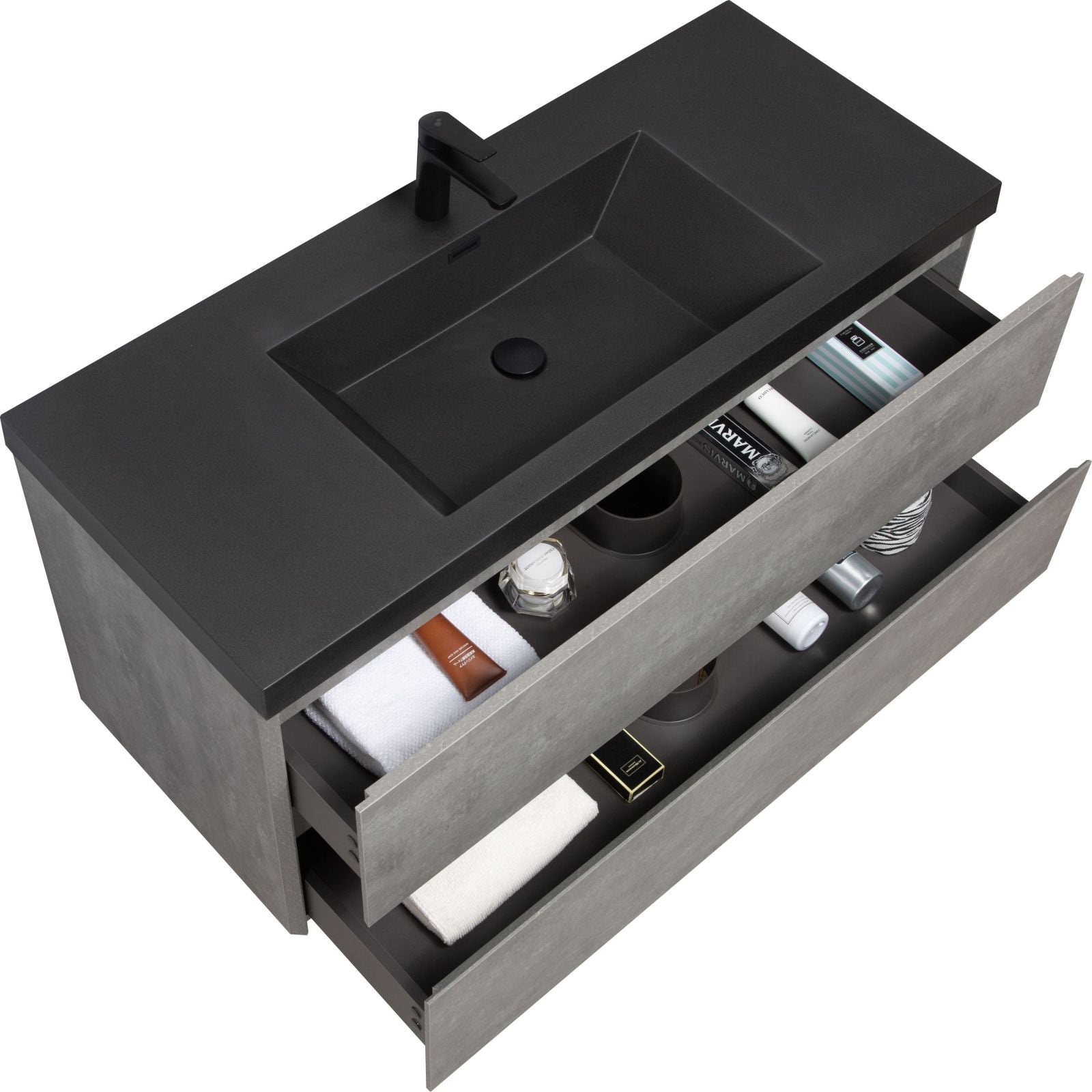 Ash Gray 48" Wall-Mounted Vanity with Black Basin