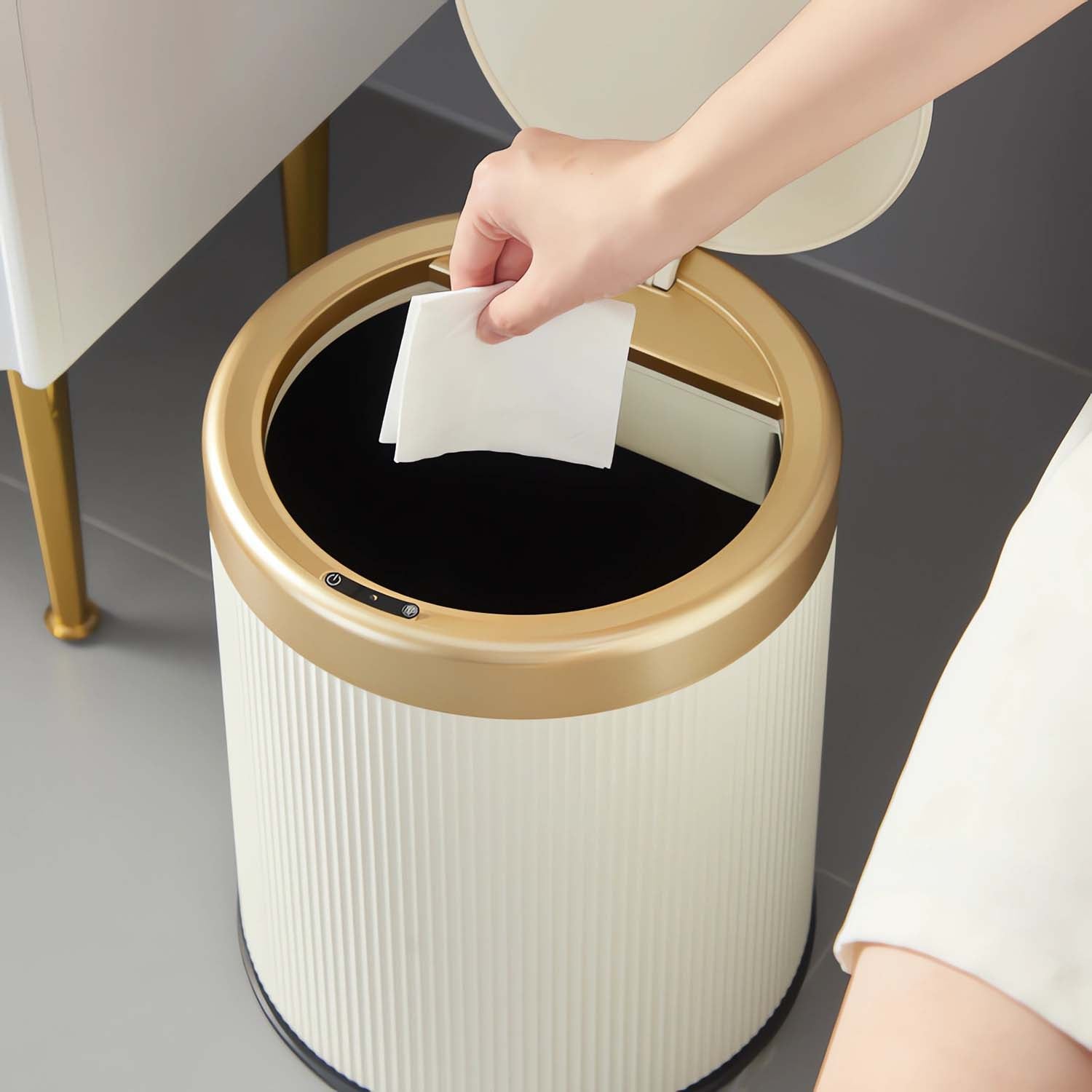 Automatic bathroom trash can with motion sensor