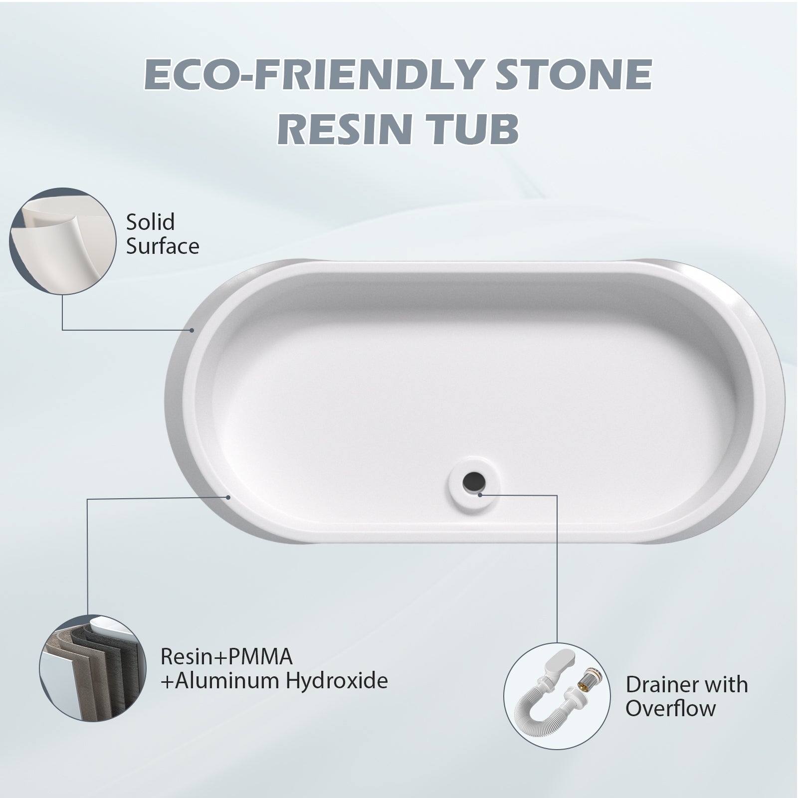 70" Double Slipper Tub Solid Surface Stone Resin Freestanding Soaking Bathtub