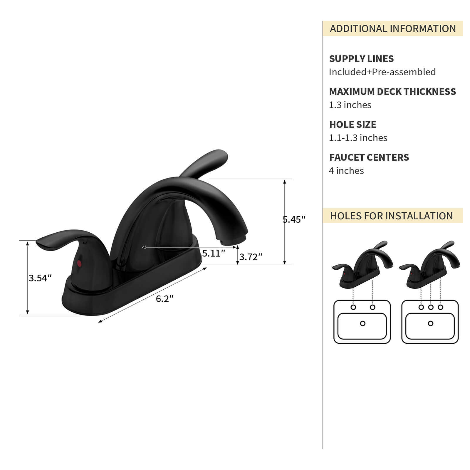 Low Arc Matte Black Bathroom Sink Center Faucet