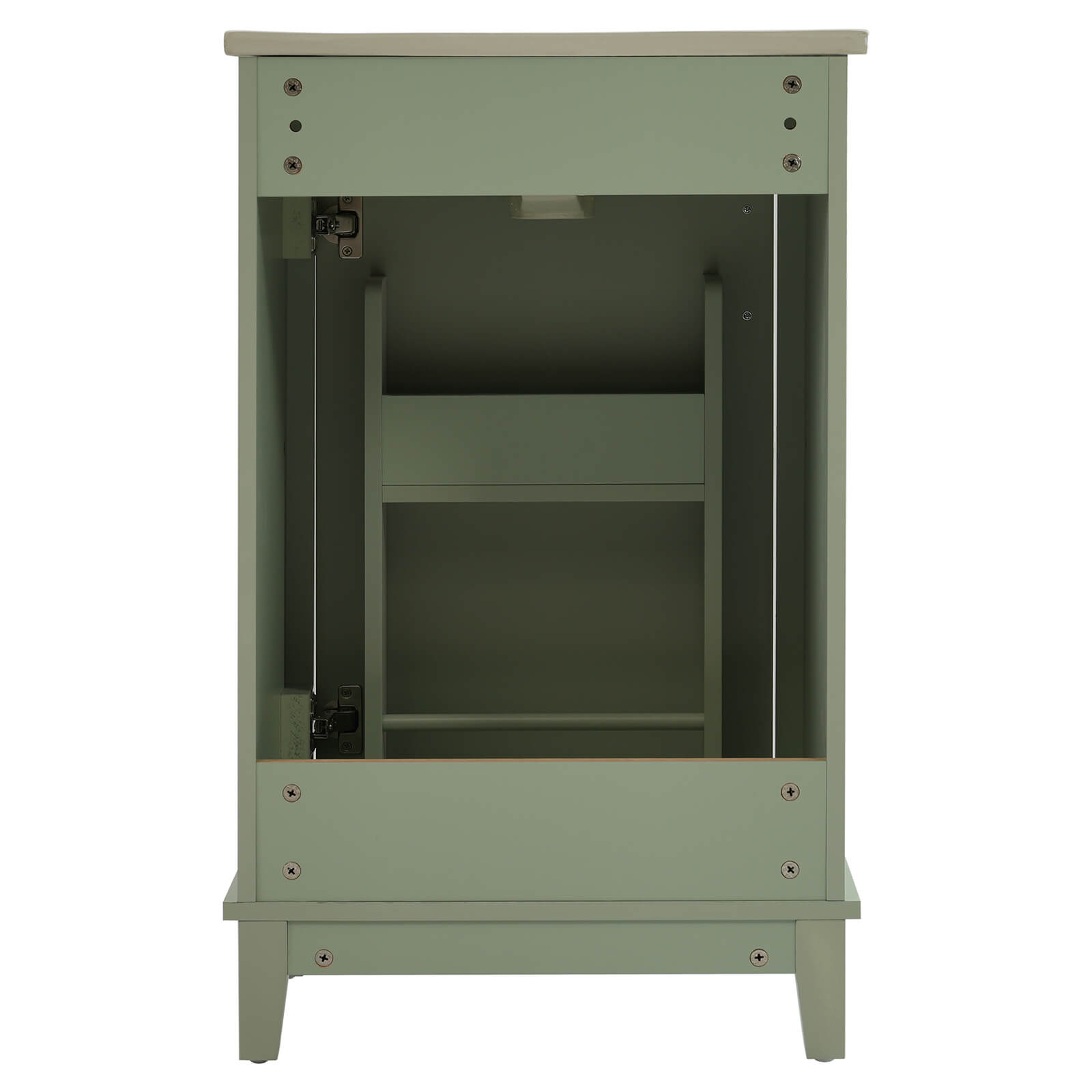 Back photo of 20 inch sage green single door bathroom vanity
