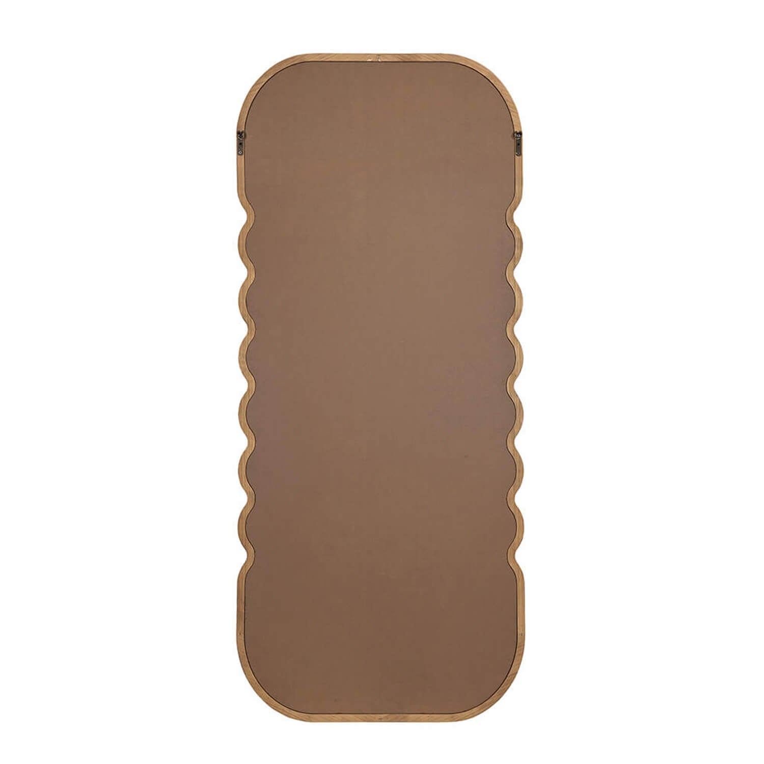 Back view of scalloped mirror with wall mounting hardware