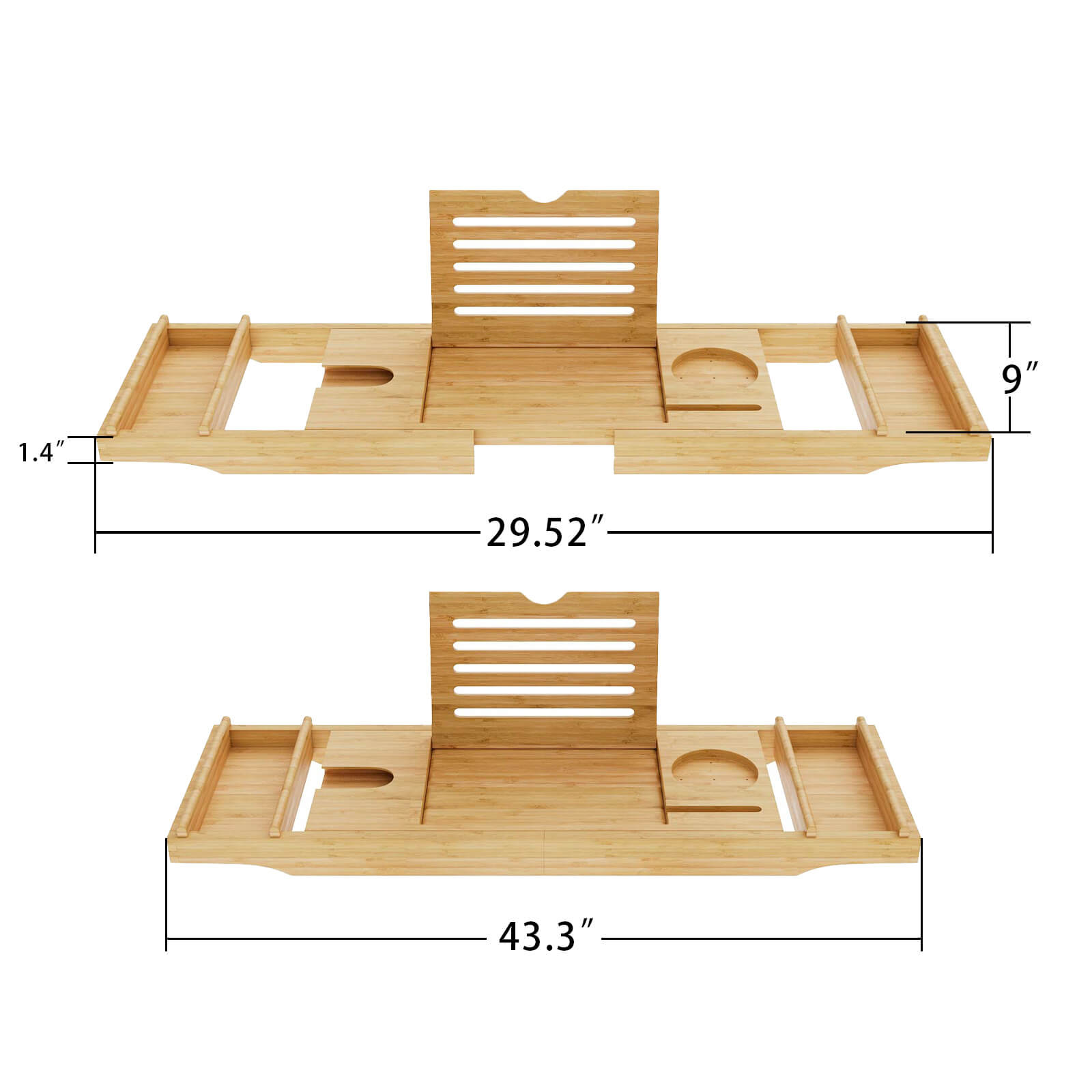 Luxury Bamboo Expandable Wood Bathtub Caddy Tray with Smartphone Tablet Book Holders, Soap Tray, Wine Glass Slot