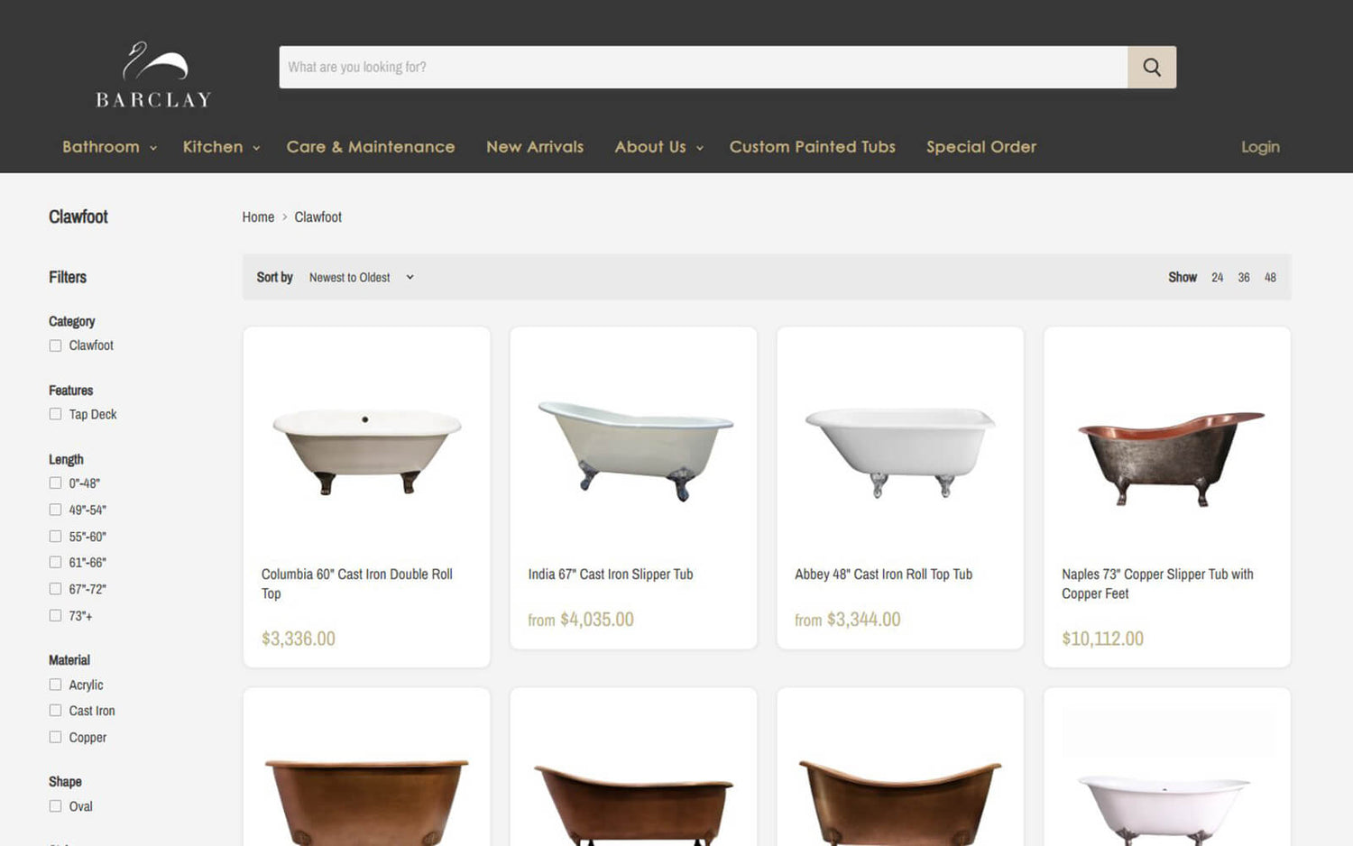 Barclay Products Clawfoot Bathtub Series Page