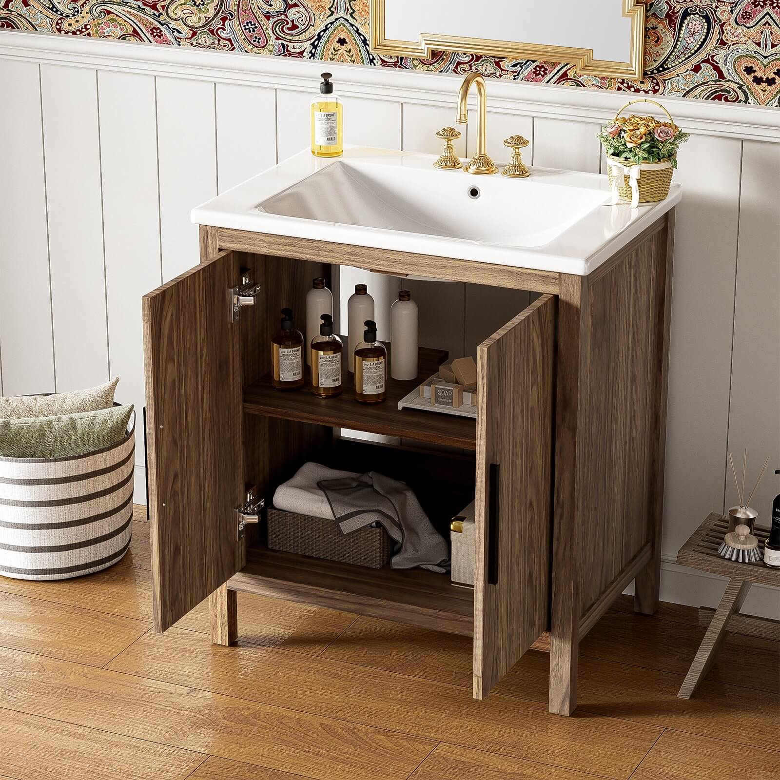 30" Floor Standing Wood Finish Bathroom Vanity