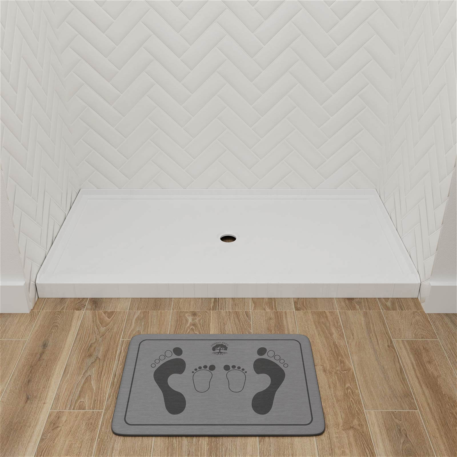 Bathroom shower base with textured non slip white surface