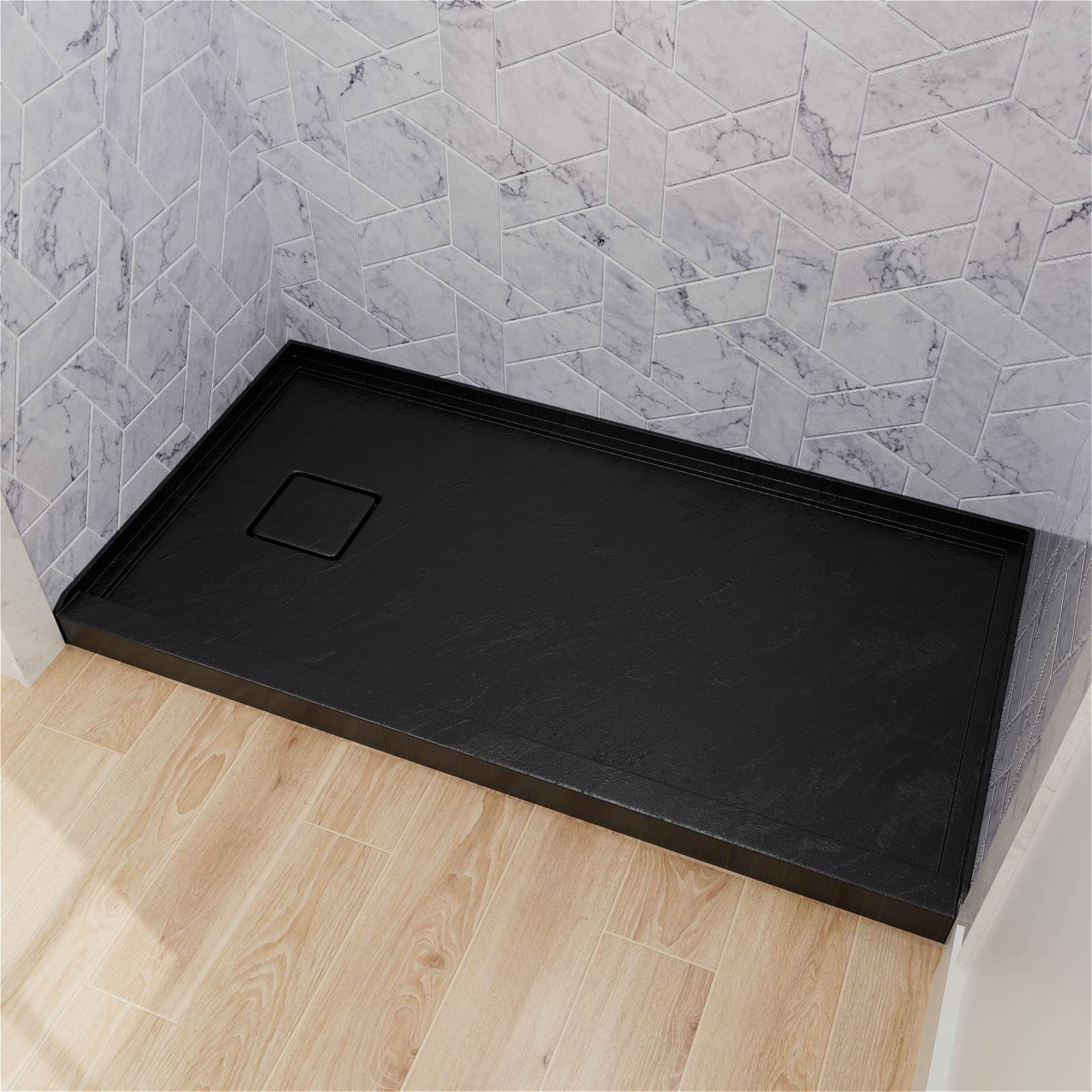 Bathroom shower pan with magnetic rectangular drain cover